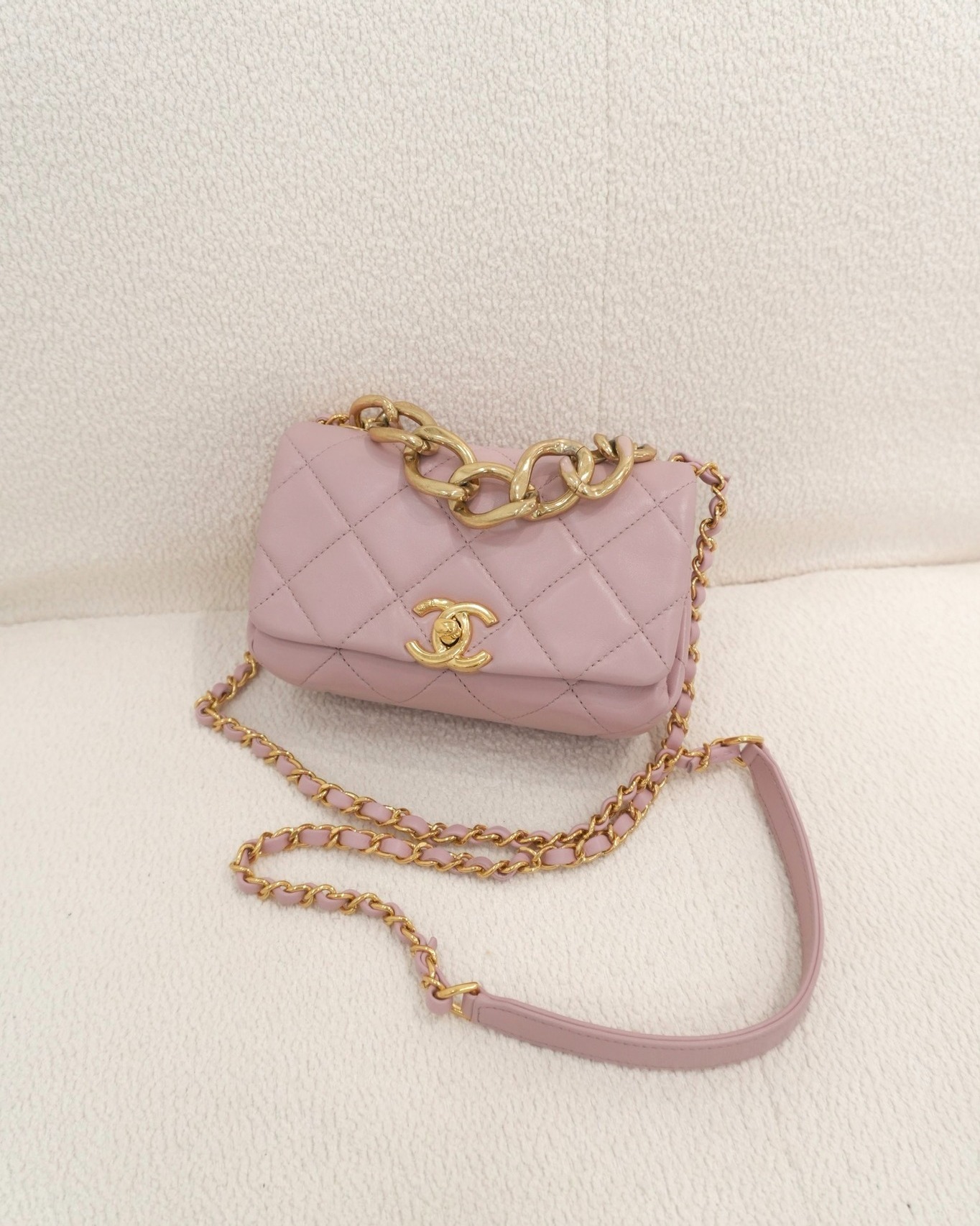 Chanel Mini Color Match Flap Quilted Pink Lambskin Aged