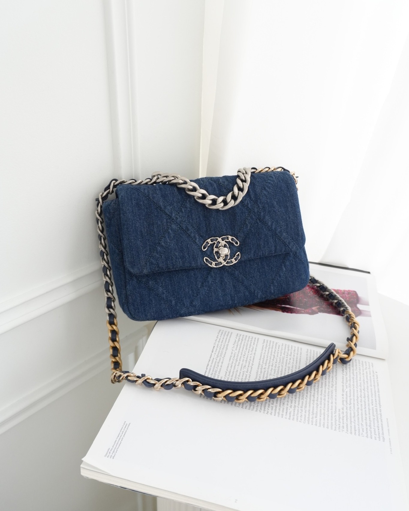 Chanel 19 Small Denim Fabric Mixed Hardware 22P