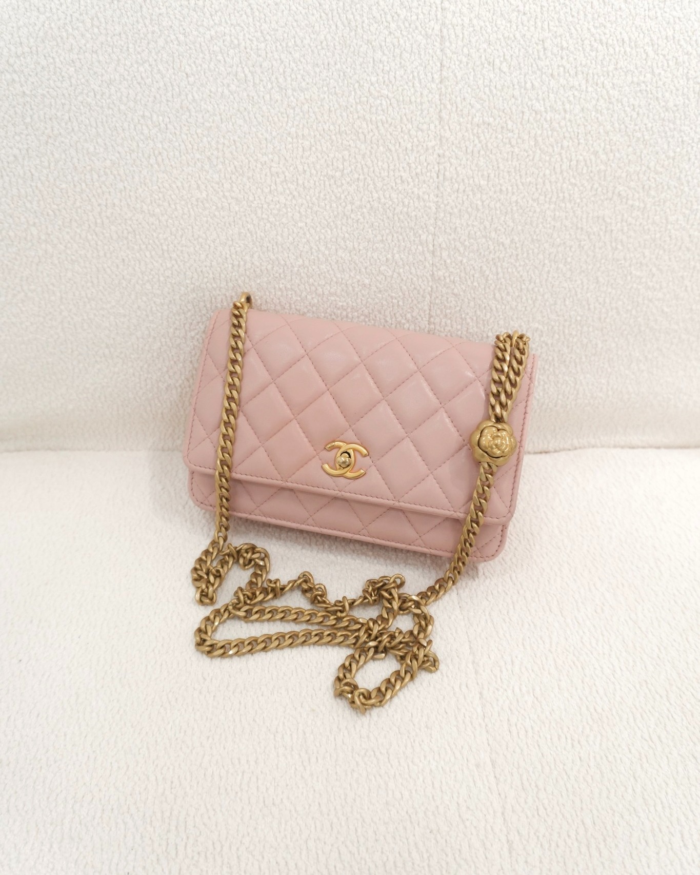 Chanel Camellia Crush Wallet on Chain WOC Pink Lambskin Aged