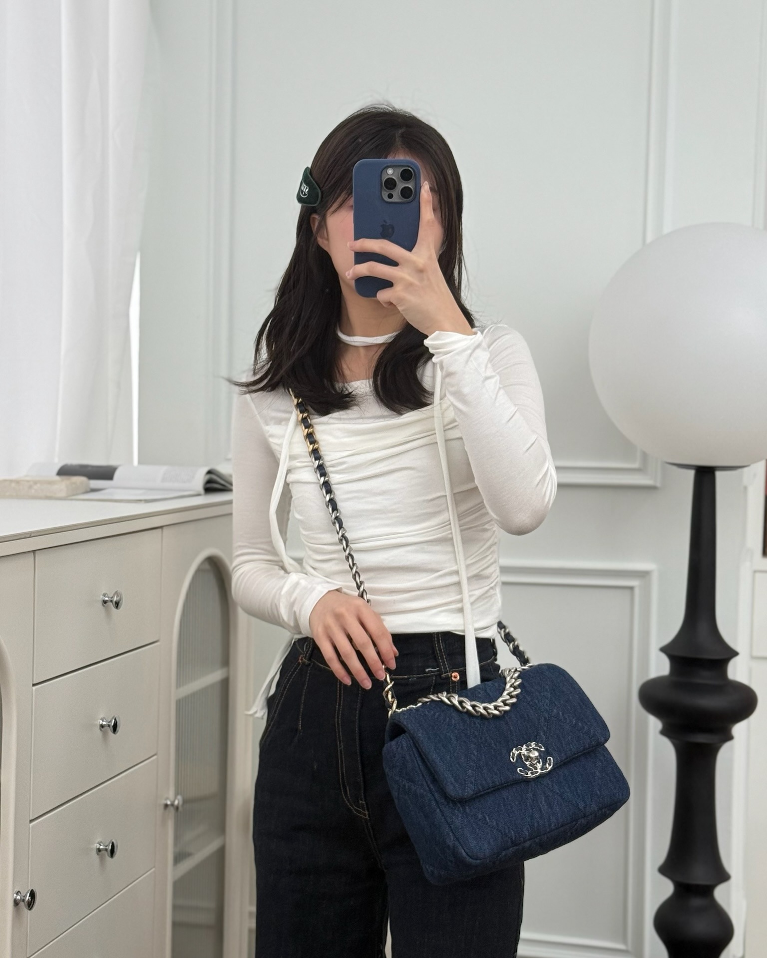 Chanel 19 Small Denim Fabric Mixed Hardware 22P