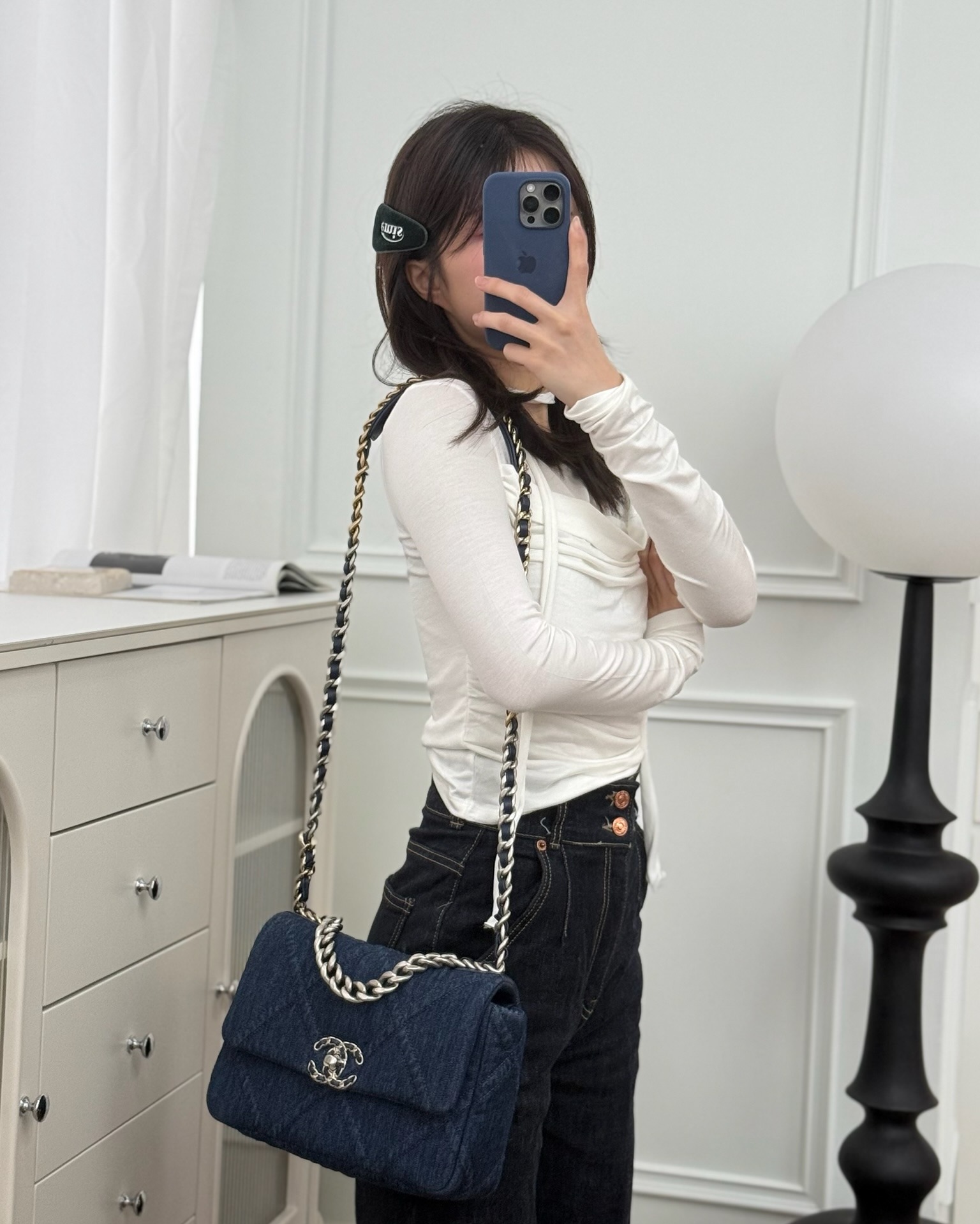 Chanel 19 Small Denim Fabric Mixed Hardware 22P