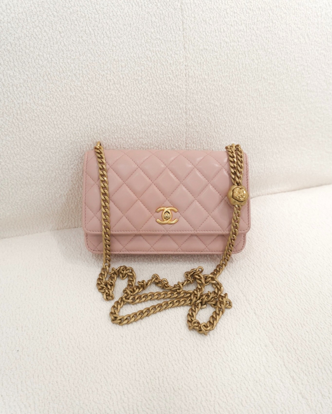 Chanel Camellia Crush Wallet on Chain WOC Pink Lambskin Aged