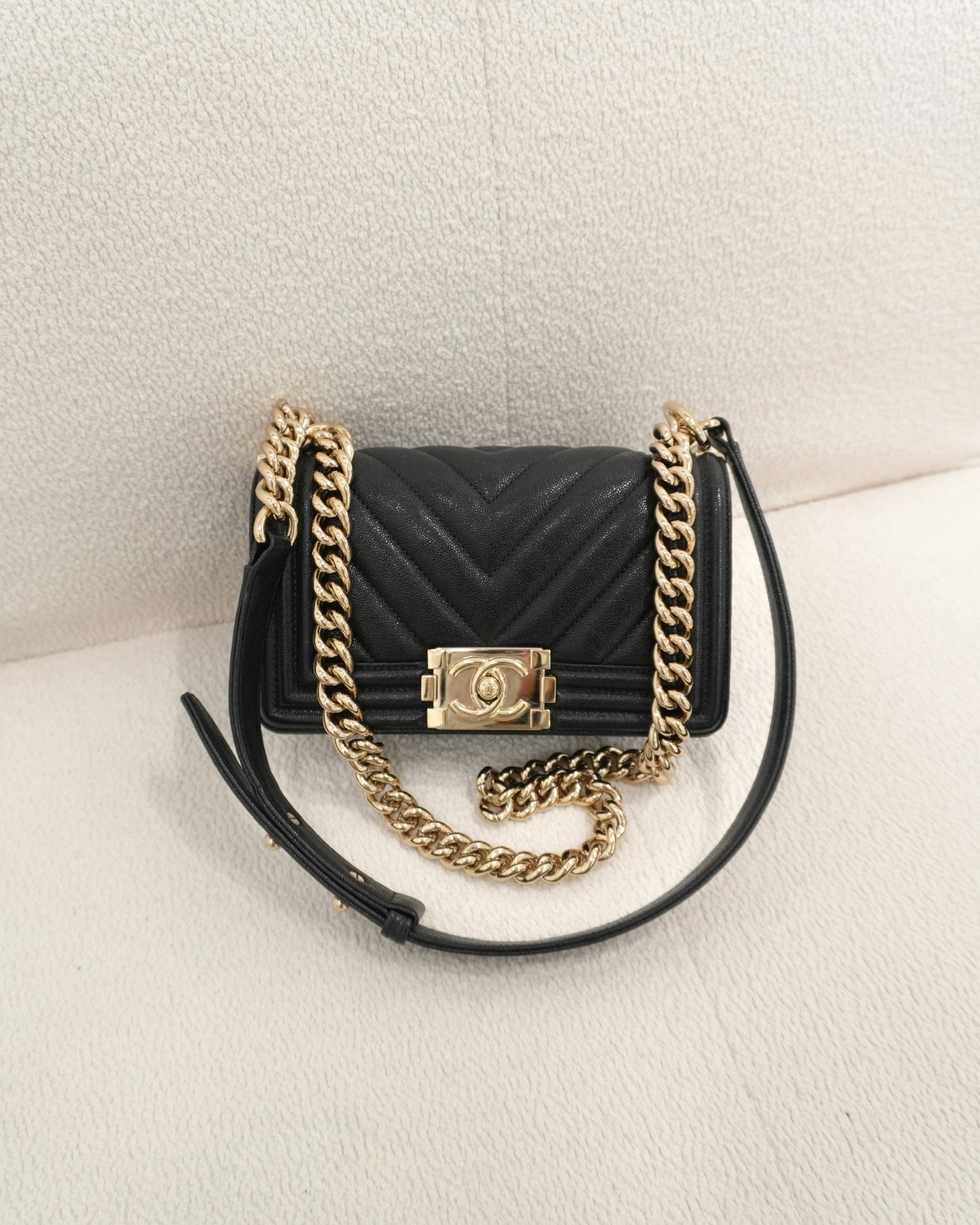 Chanel Small Boy Chevron Black Caviar