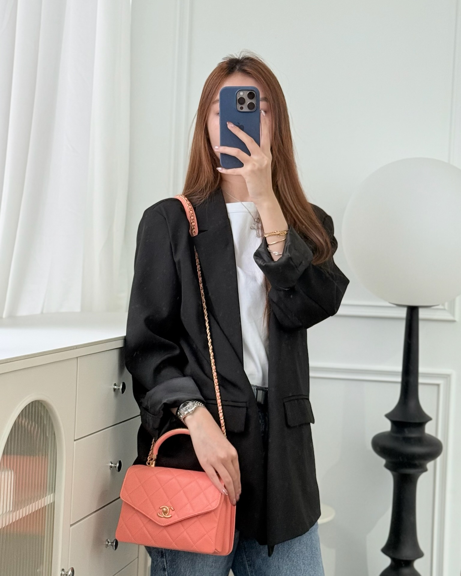 Chanel Metal Top Handle Flap Bag Iridescent Orange Claire Calfskin Aged