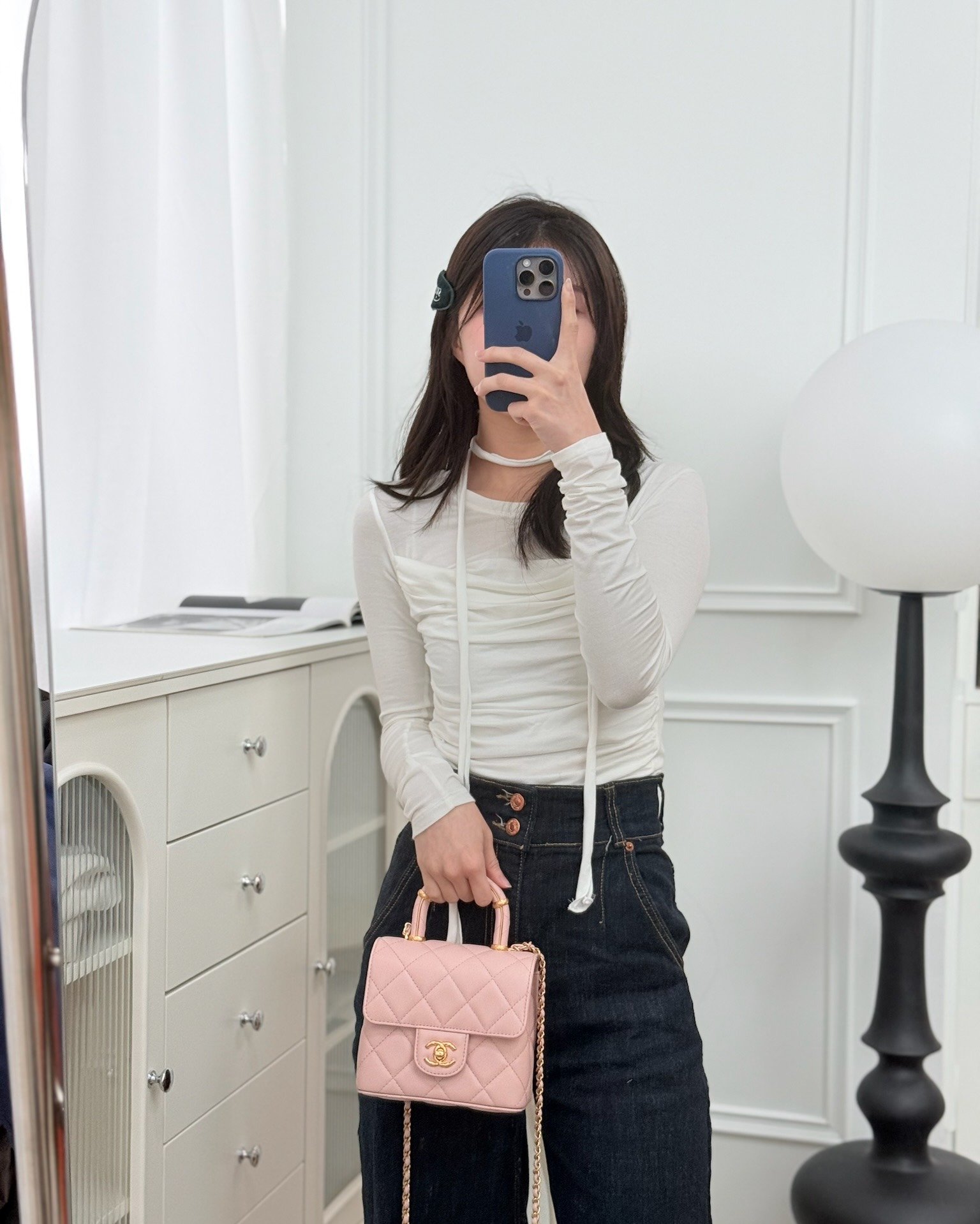Chanel Top Handle Flap Bag Pink Lambskin Aged 23S