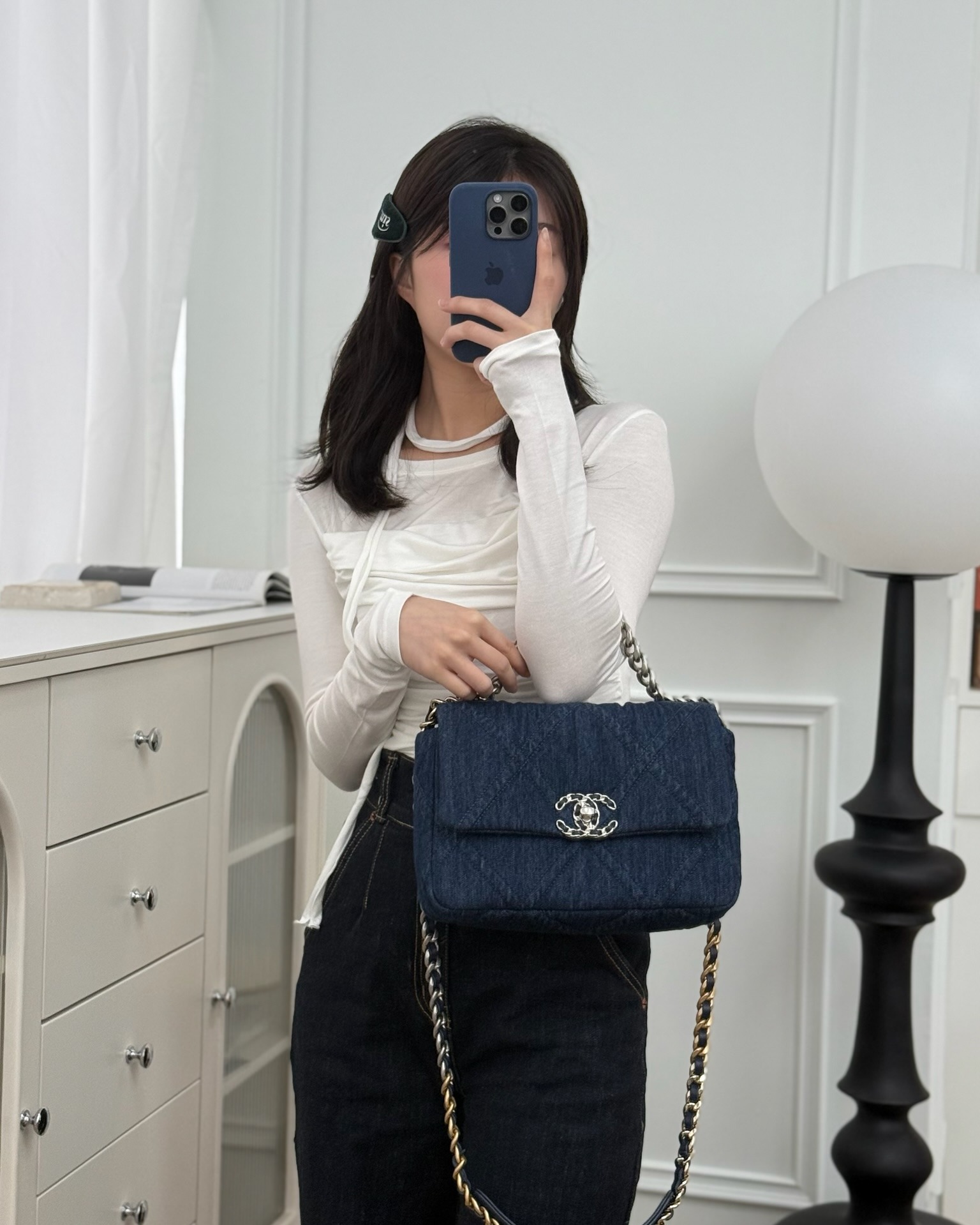 Chanel 19 Small Denim Fabric Mixed Hardware 22P