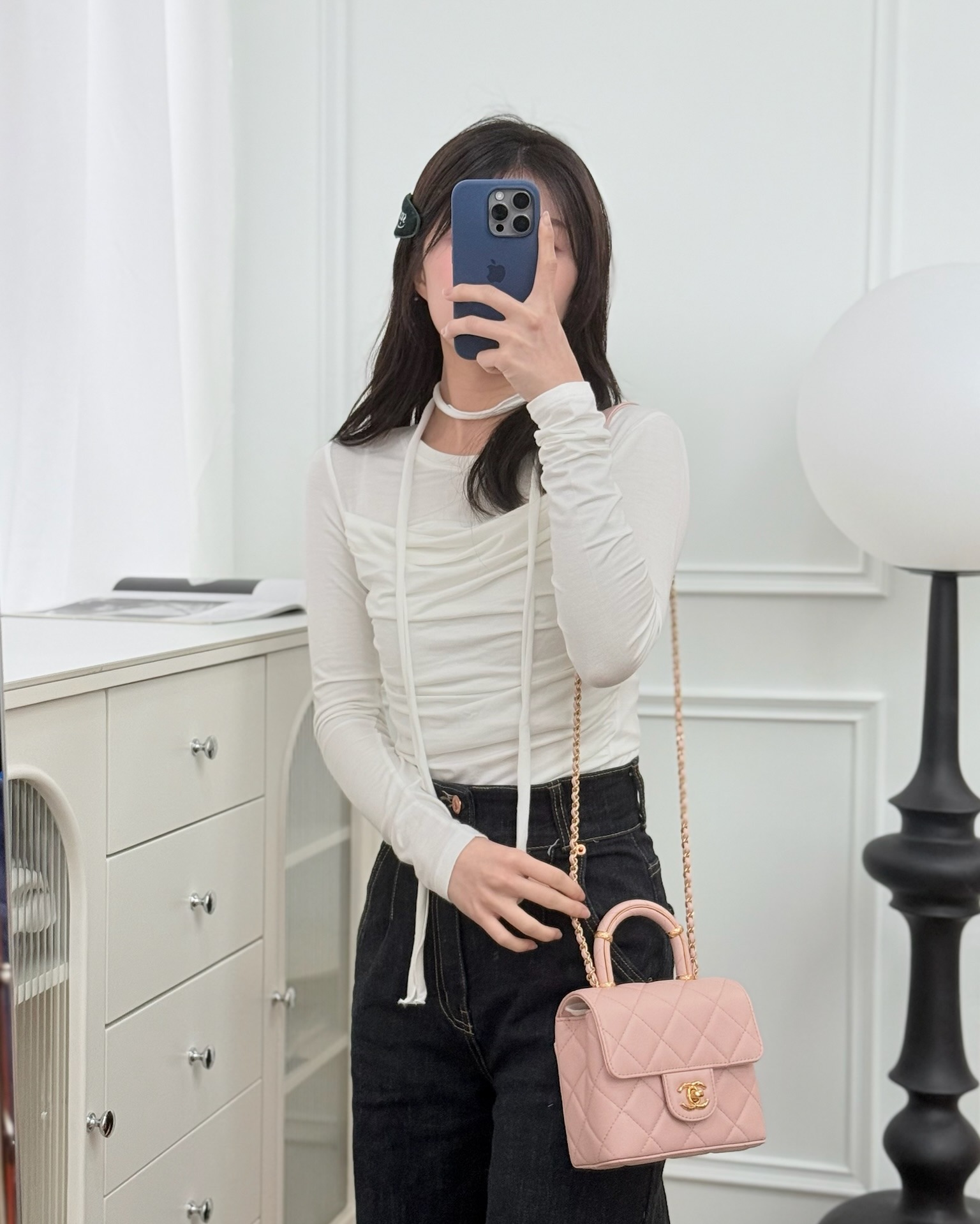 Chanel Top Handle Flap Bag Pink Lambskin Aged 23S