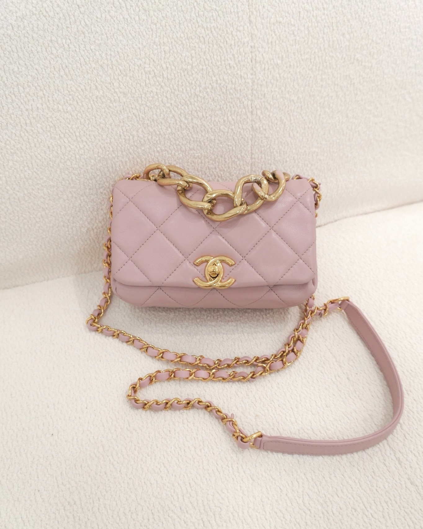Chanel Mini Color Match Flap Quilted Pink Lambskin Aged