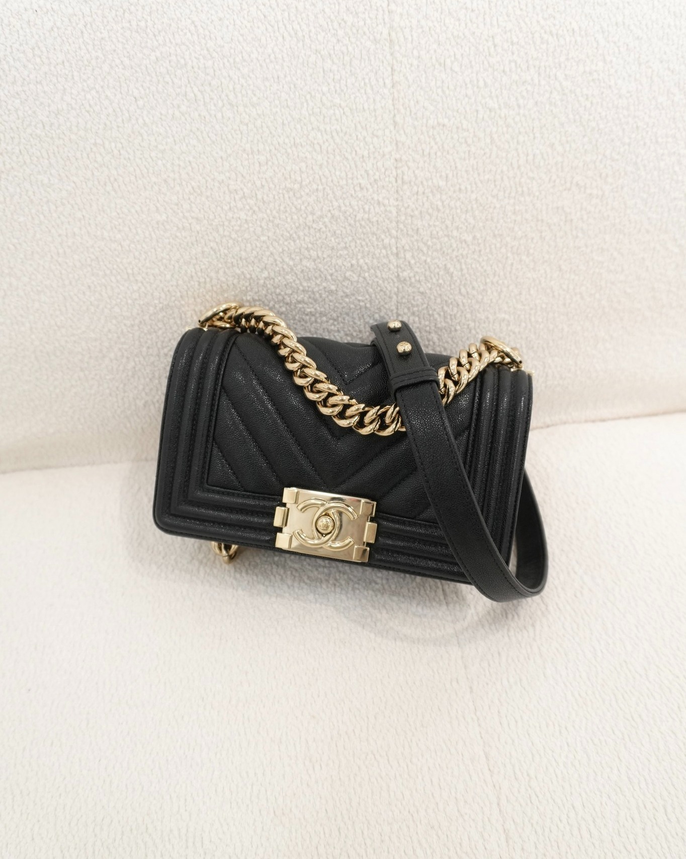 Chanel Small Boy Chevron Black Caviar