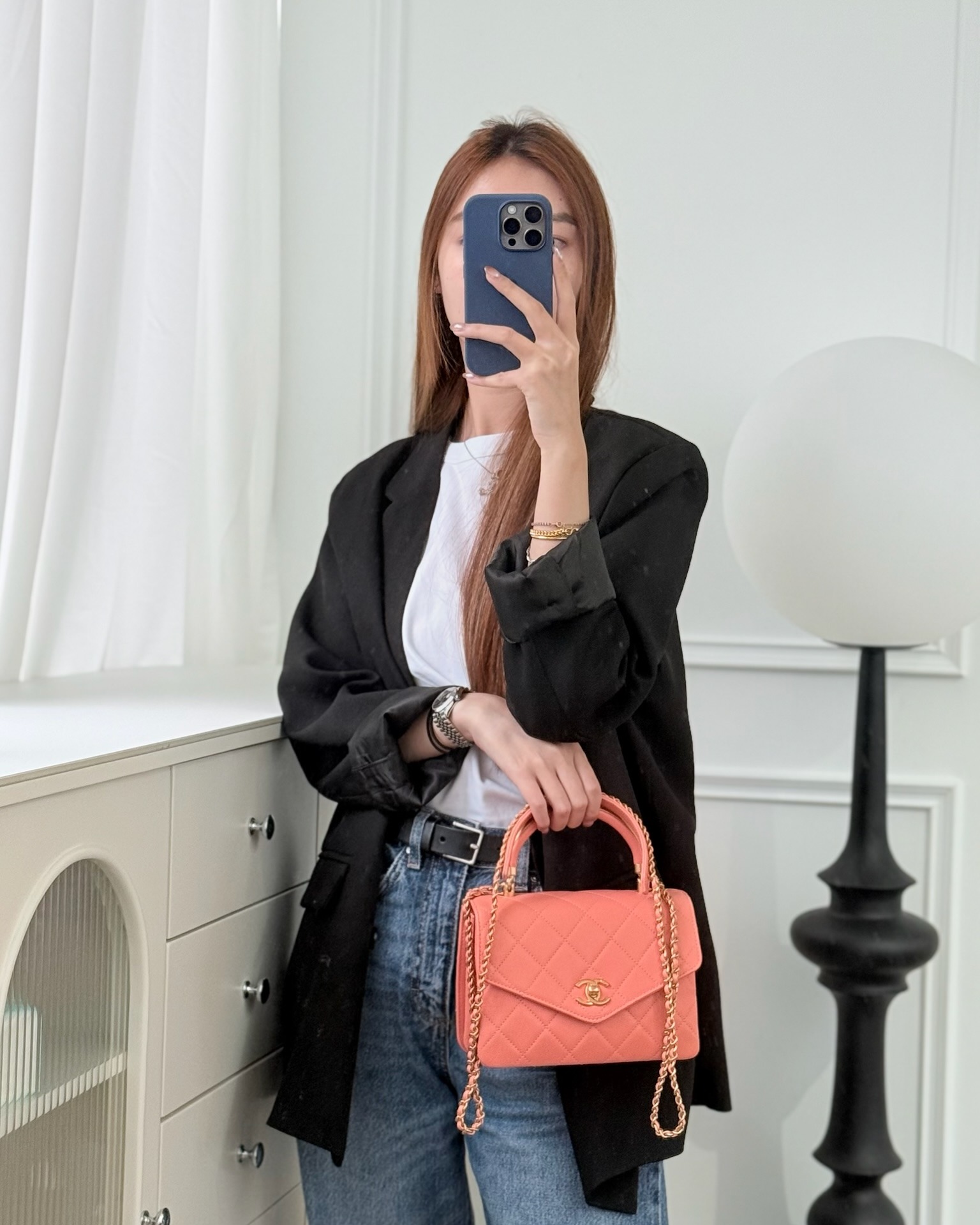 Chanel Metal Top Handle Flap Bag Iridescent Orange Claire Calfskin Aged