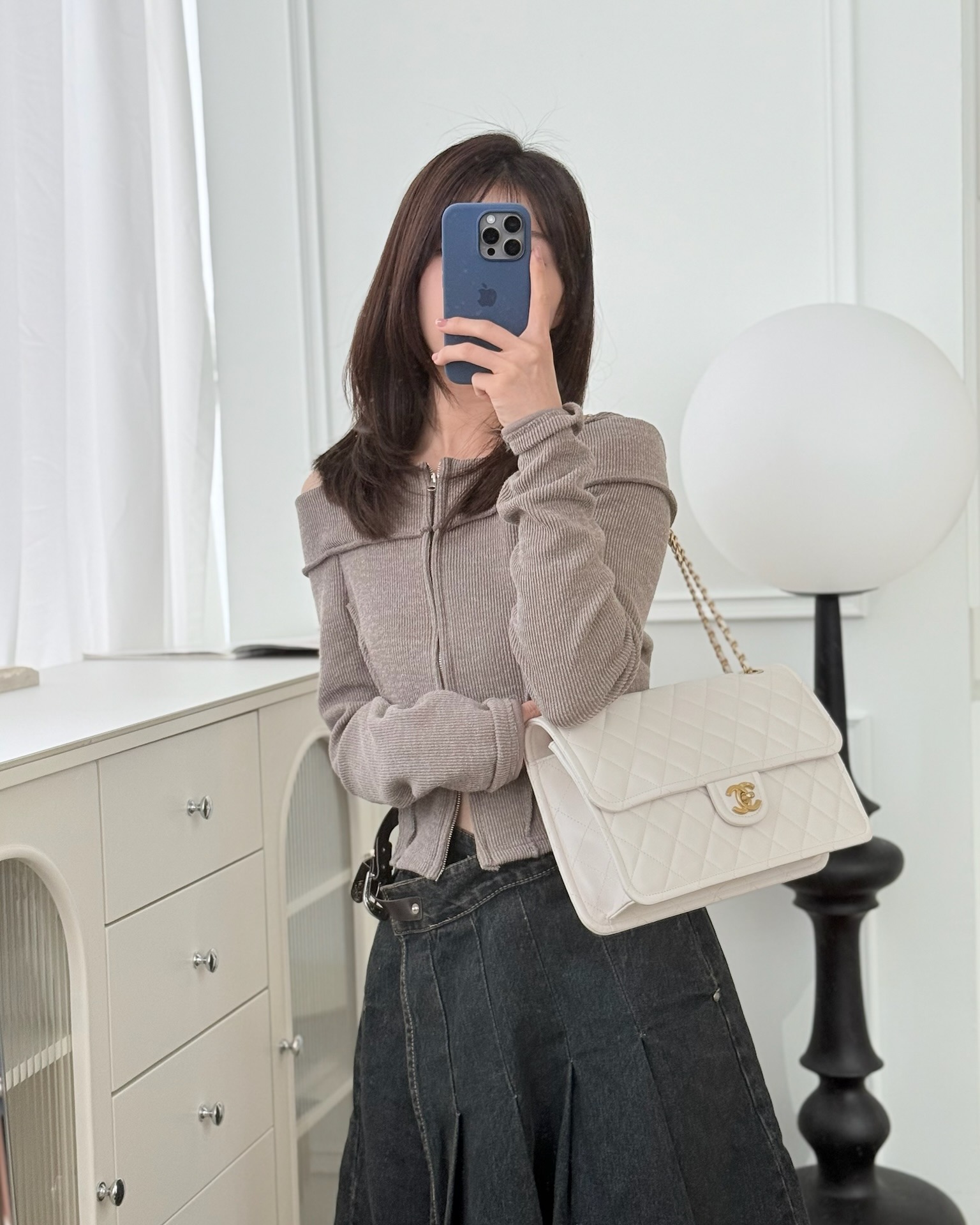 Chanel Large Quilted Sweet Classic Flap White Caviar Aged