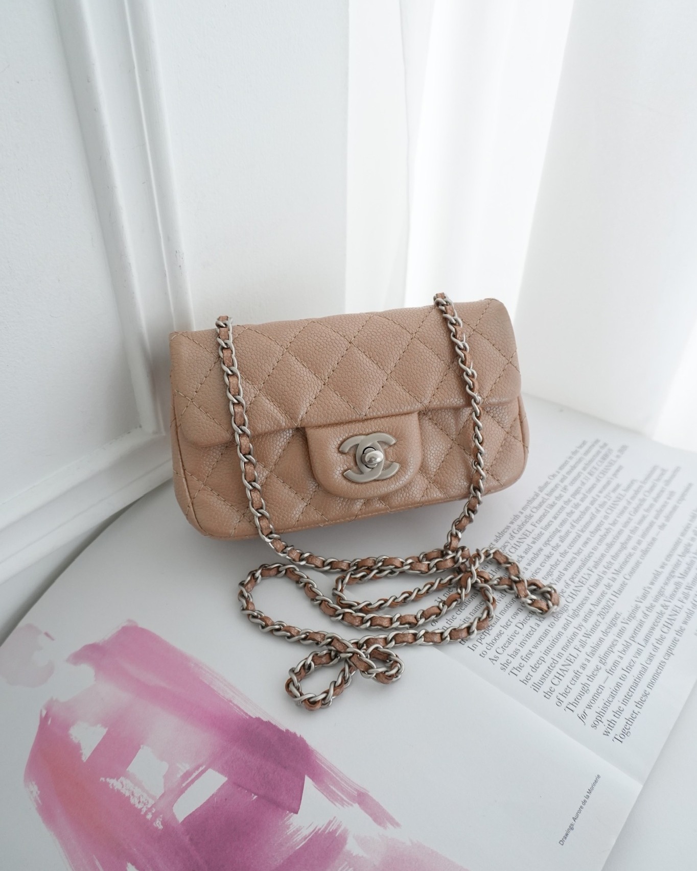 Chanel Quilted Extra Mini Rectangular Flap Beige Caviar Matt