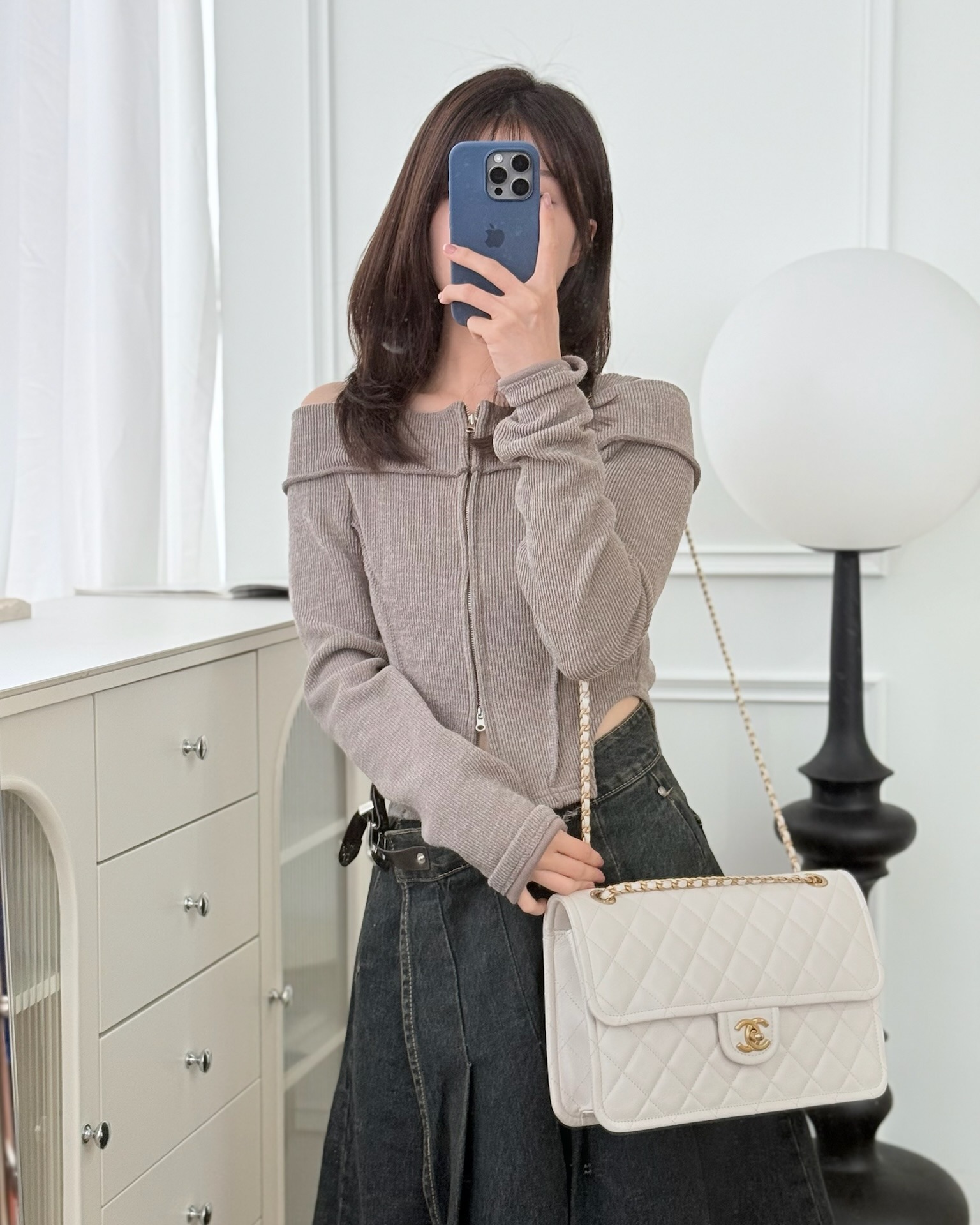 Chanel Large Quilted Sweet Classic Flap White Caviar Aged