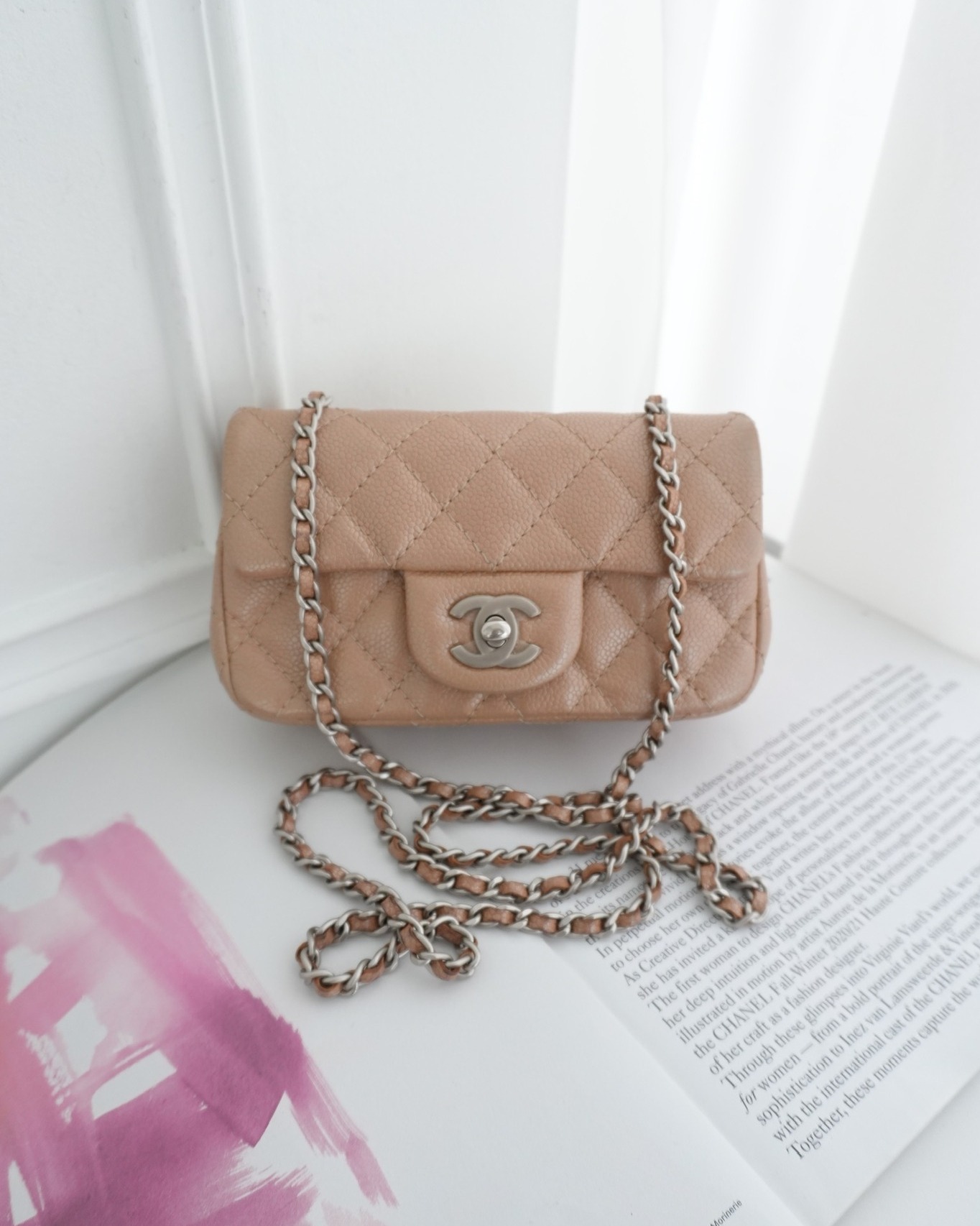 Chanel Quilted Extra Mini Rectangular Flap Beige Caviar Matt