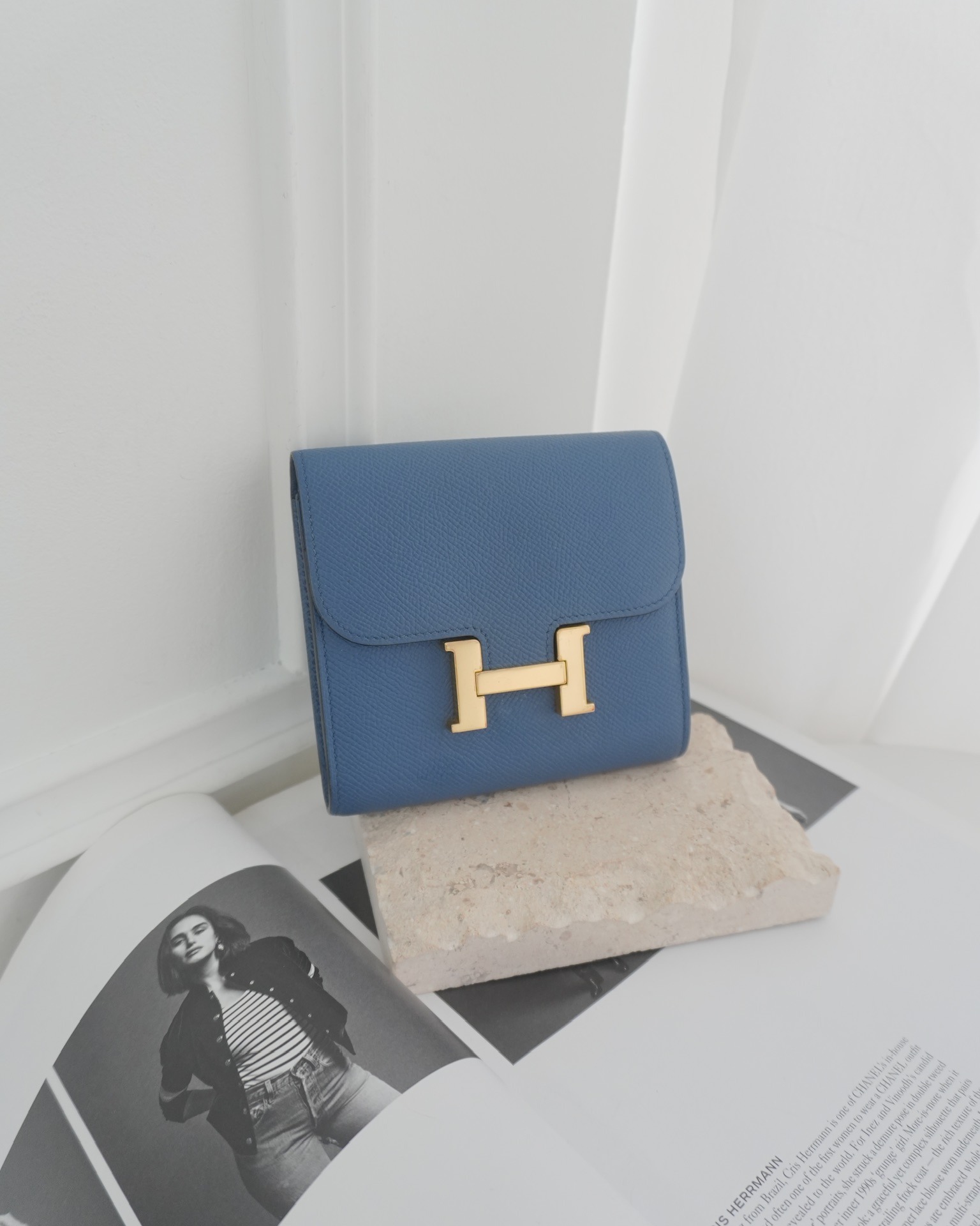 Hermès Constance Short Wallet Bleu Agate R2 Epsom