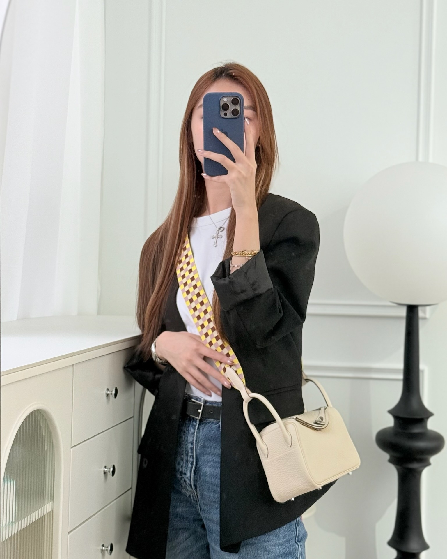 Hermès Mini Lindy Nata I2 Clemence Maxi Quadrille Lime/Mauve sylvestre Toile