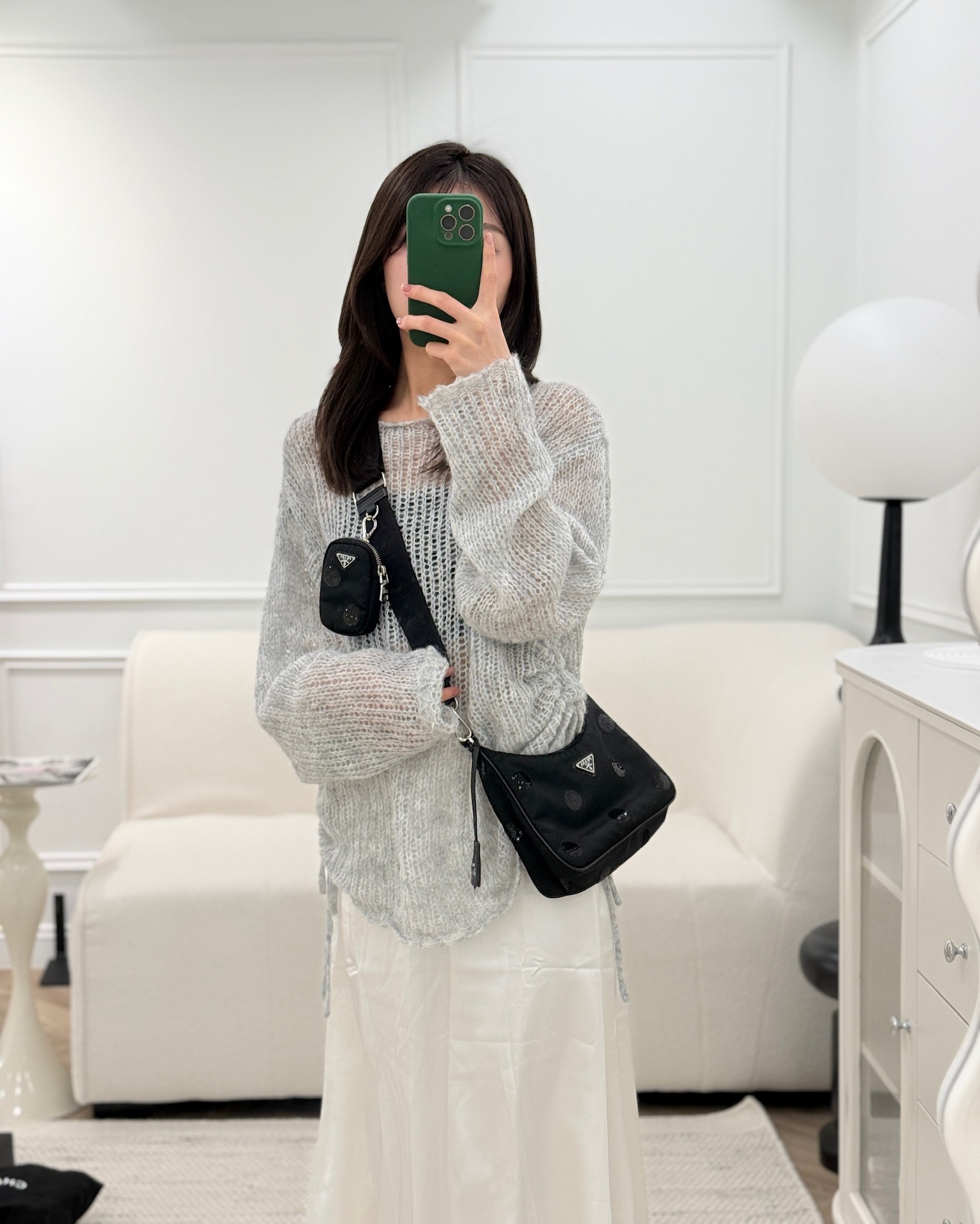 Prada Nylon Re-Edition 2005 Shoulder Bag Black Sequin Polka Dot