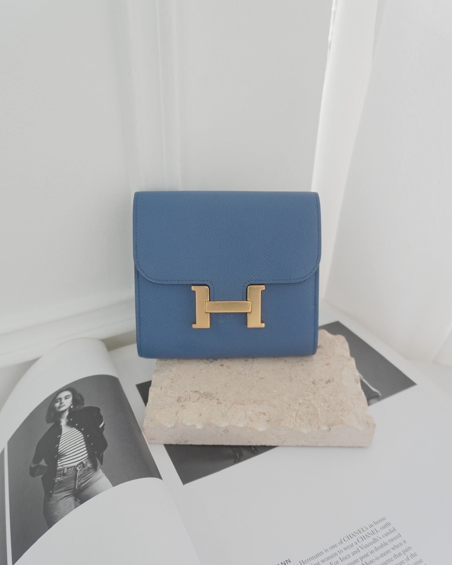 Hermès Constance Short Wallet Bleu Agate R2 Epsom