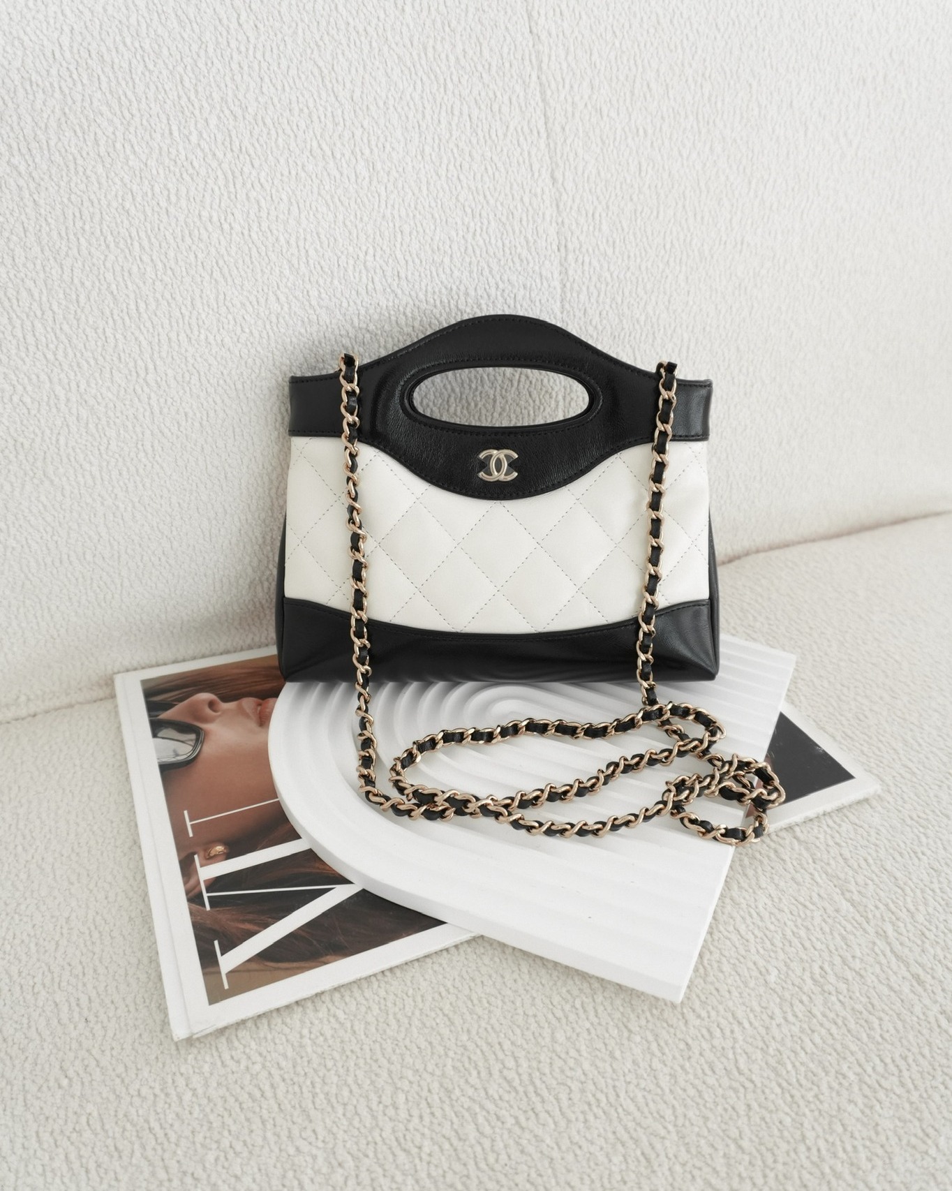 Chanel Nano 31 White/ Black Shiny Lambskin