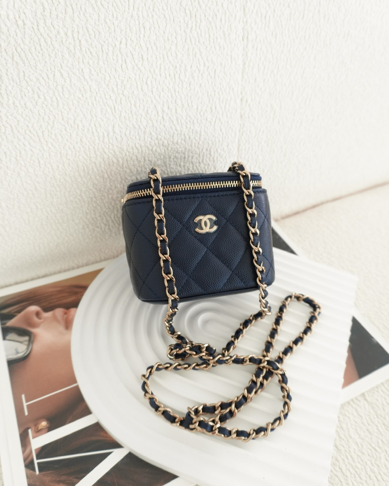 Chanel Mini Vanity With Chain Navy Caviar