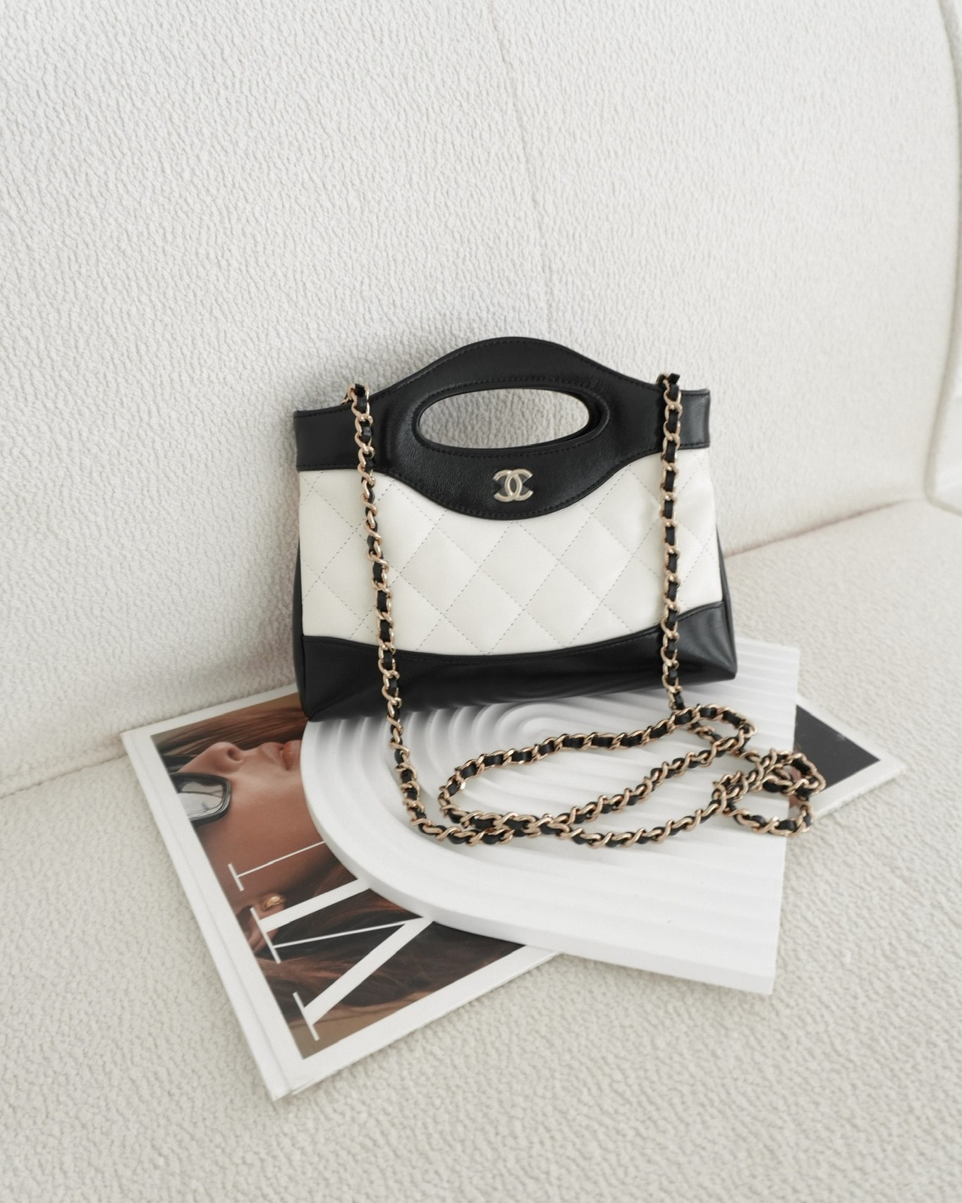 Chanel Nano 31 White/ Black Shiny Lambskin