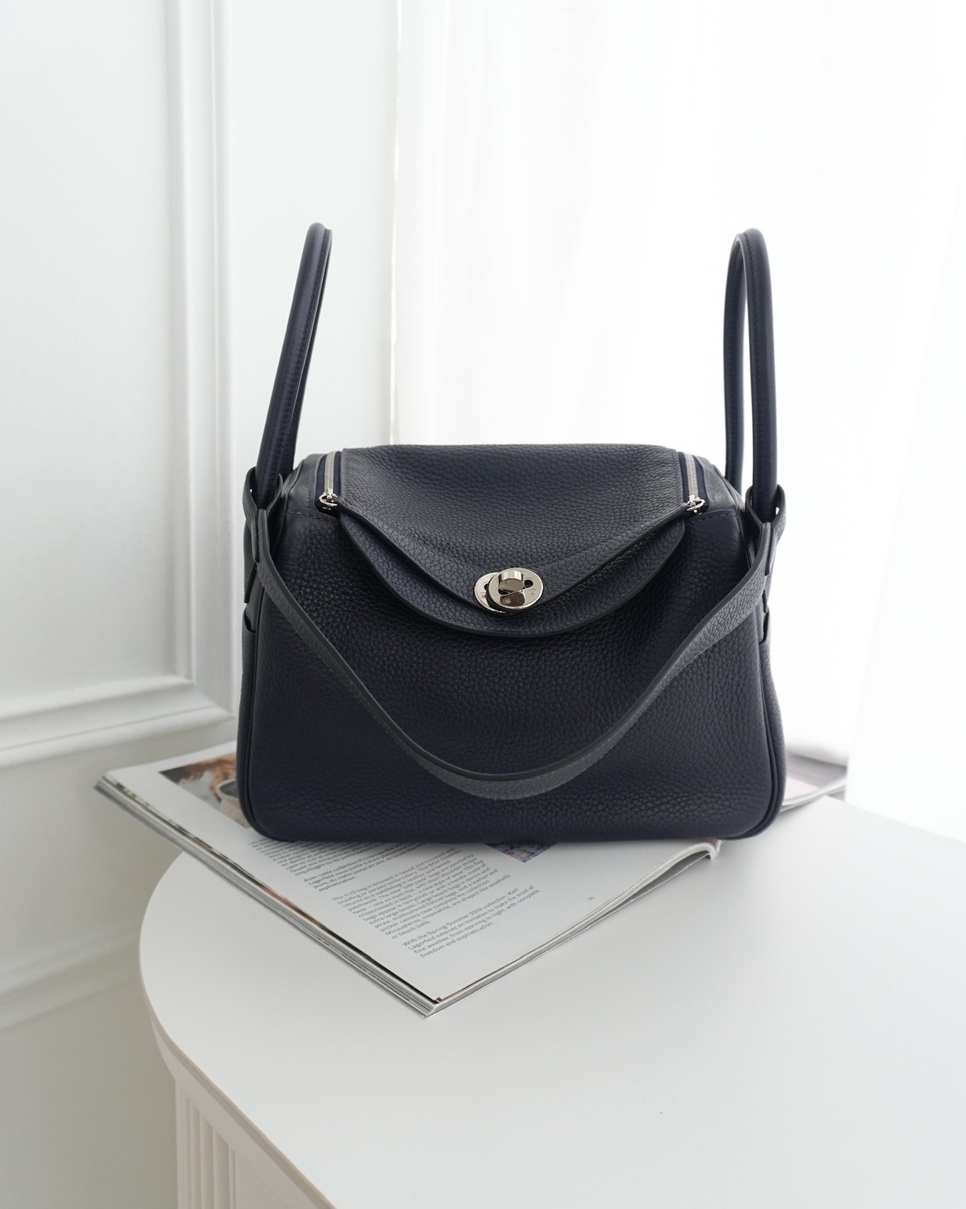 Hermès Lindy 26 Bleu Nuit 2Z Clemence Palladium Hardware