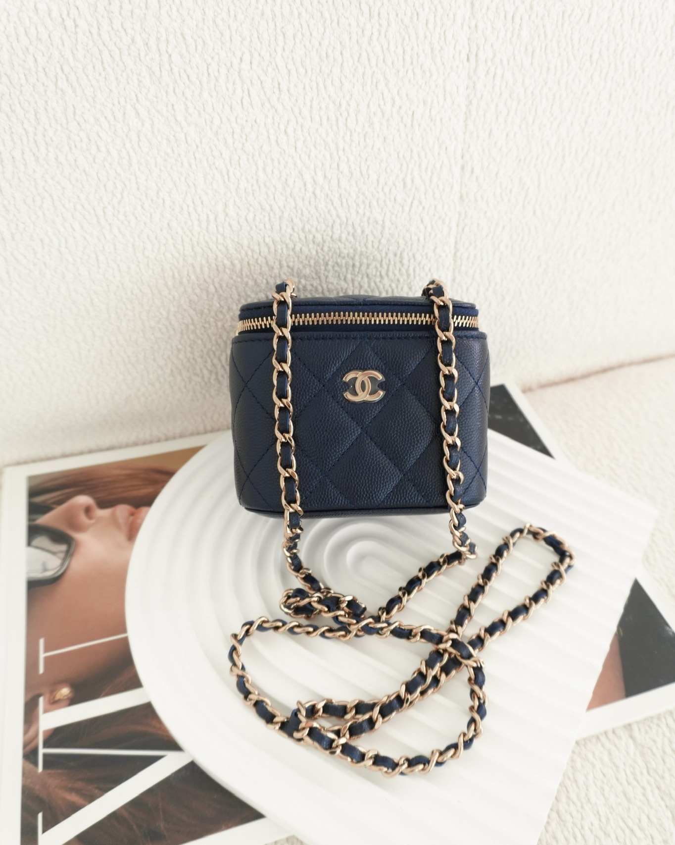 Chanel Mini Vanity With Chain Navy Caviar
