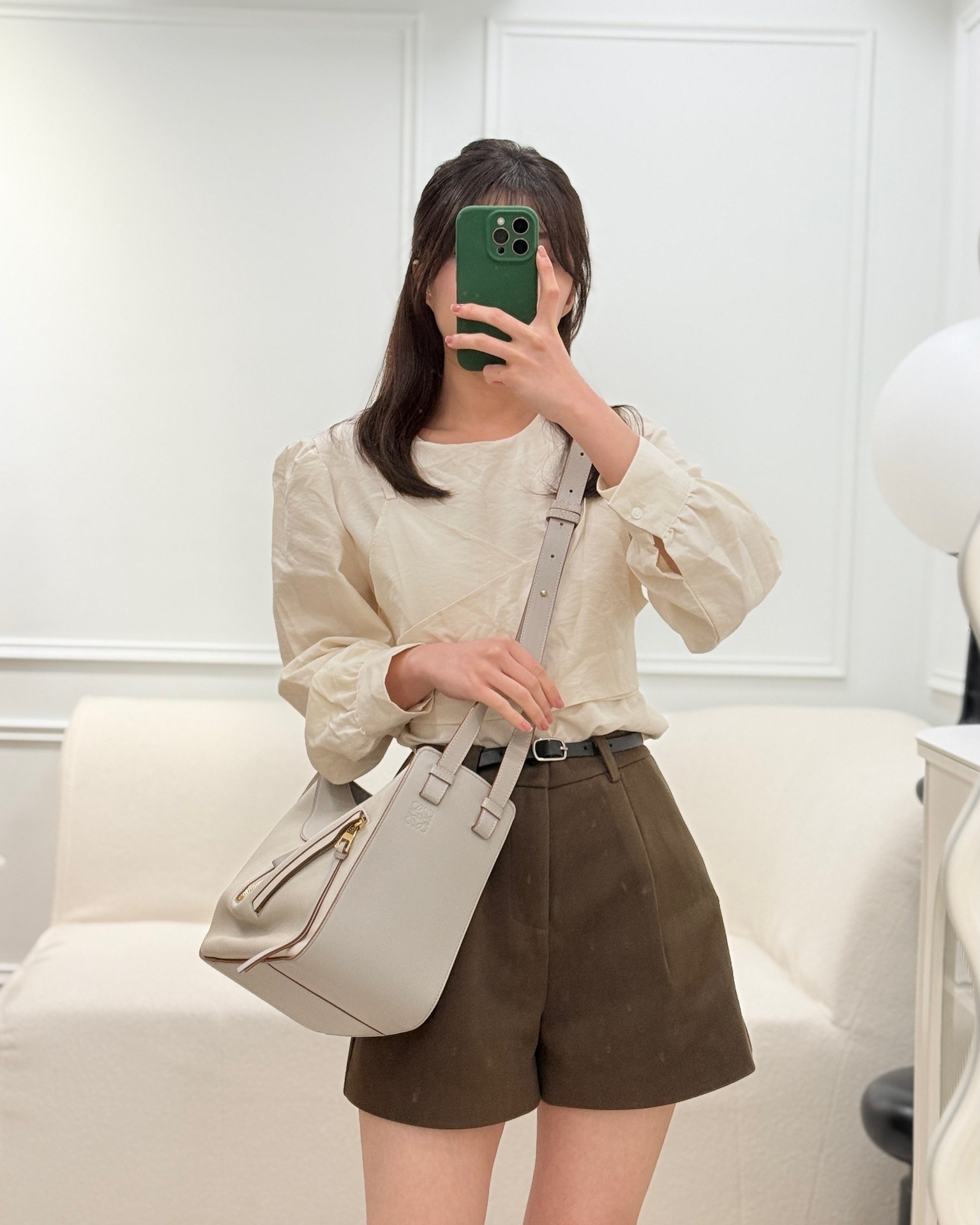 Loewe Small Hammock Shoulder Bag Calfskin Light Grey/Beige