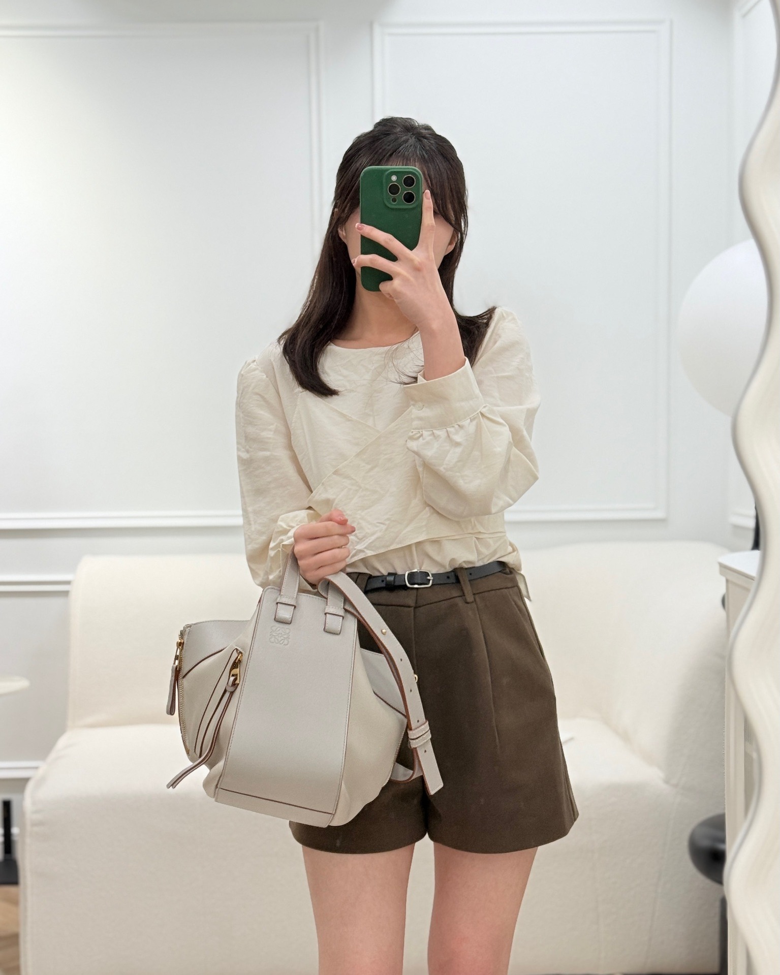 Loewe Small Hammock Shoulder Bag Calfskin Light Grey/Beige