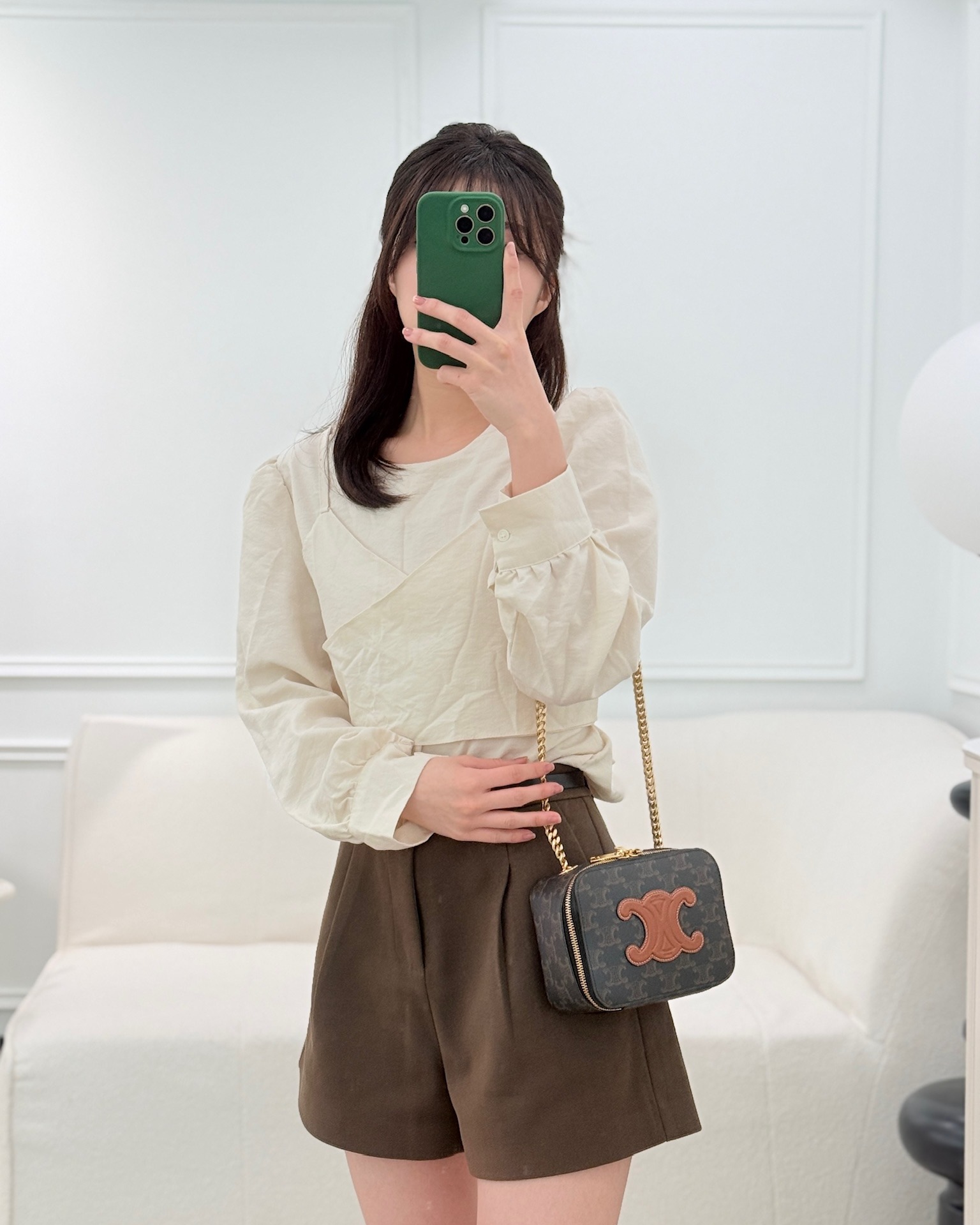 Celine Cuir Box On Chain Triomphe Canvas Tan Calfskin