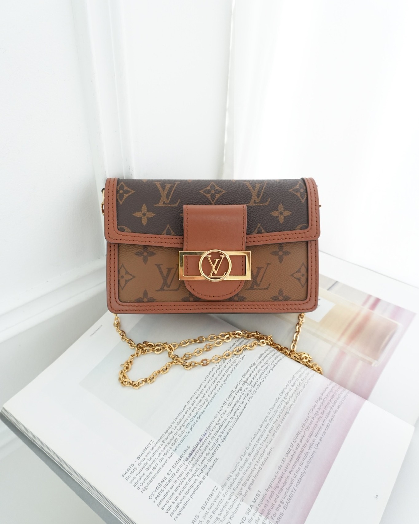 Louis Vuitton Chain Wallet Dauphine Monogram Tan Calfskin