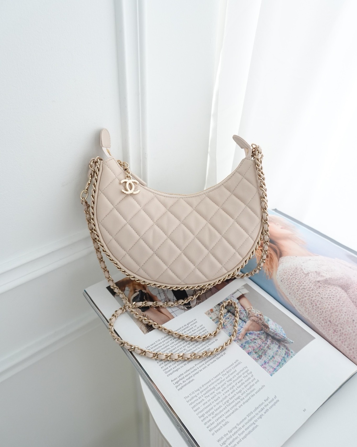 Chanel Small Hobo Bag Light Beige Lambskin 23P