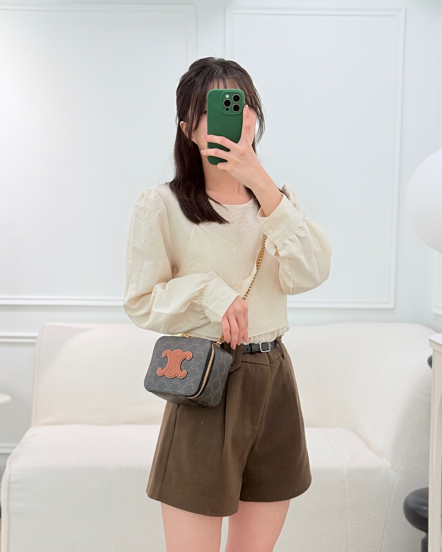 Celine Cuir Box On Chain Triomphe Canvas Tan Calfskin