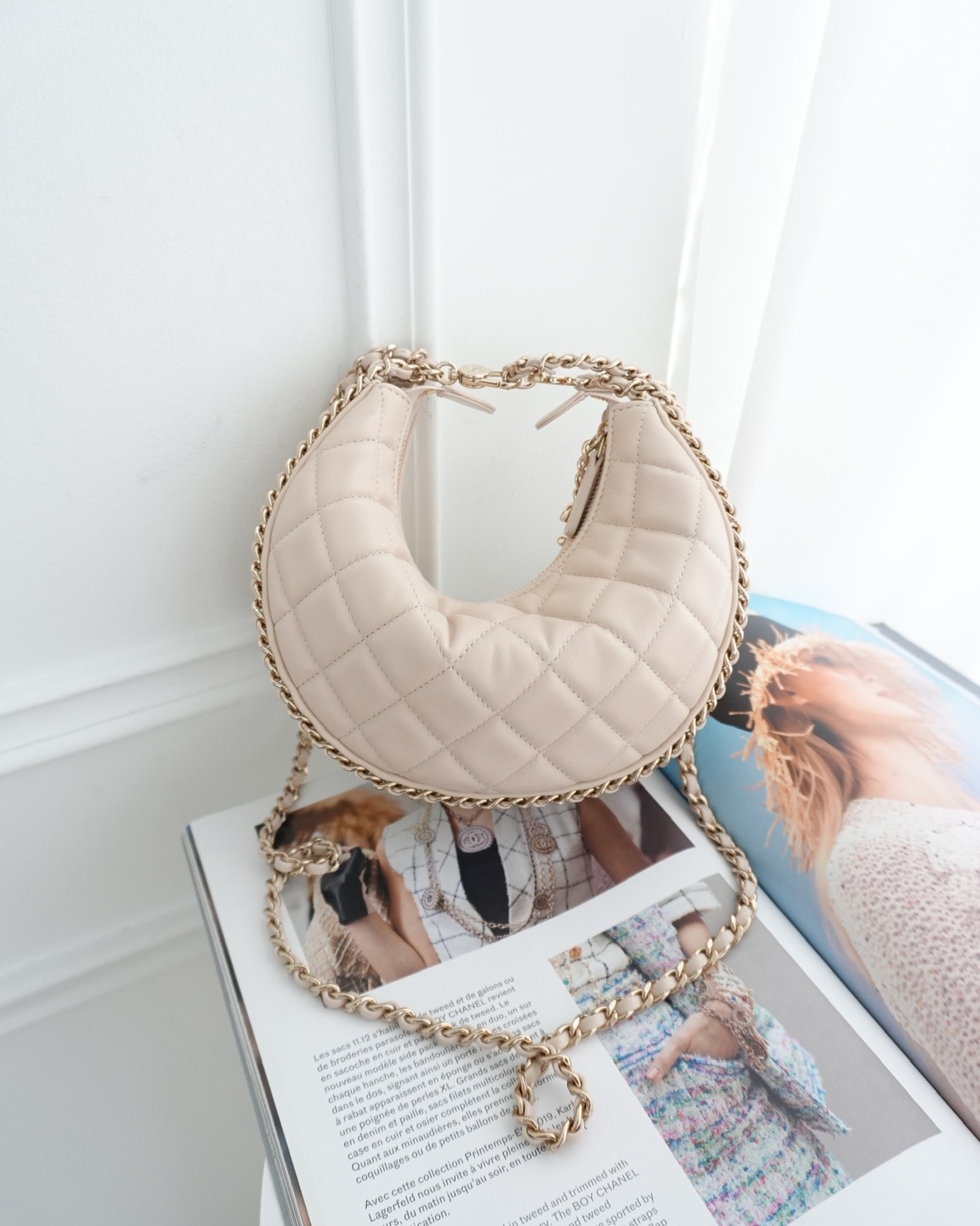 Chanel Small Hobo Bag Light Beige Lambskin 23P