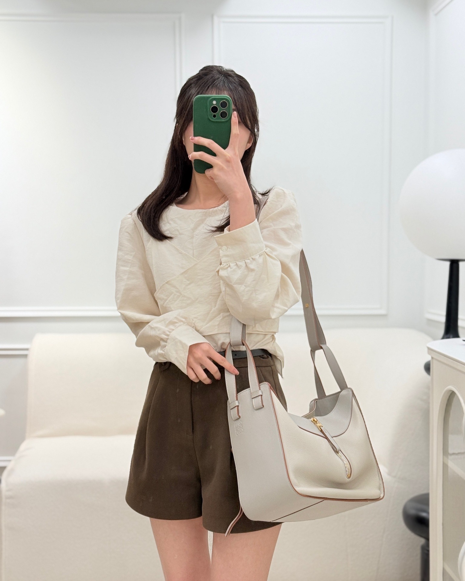 Loewe Small Hammock Shoulder Bag Calfskin Light Grey/Beige