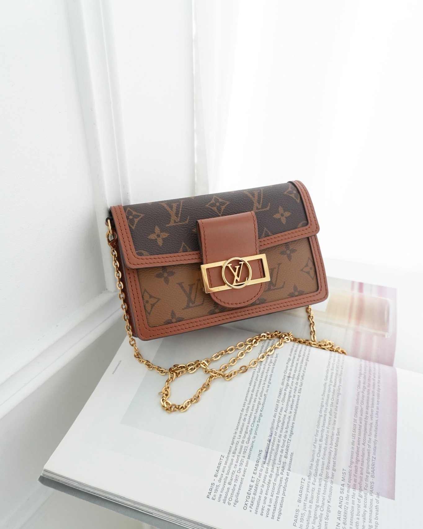 Louis Vuitton Chain Wallet Dauphine Monogram Tan Calfskin