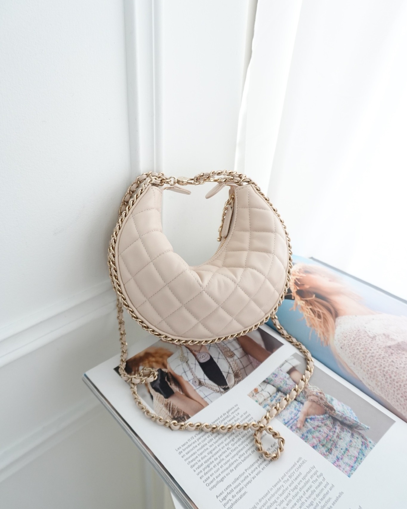 Chanel Small Hobo Bag Light Beige Lambskin 23P