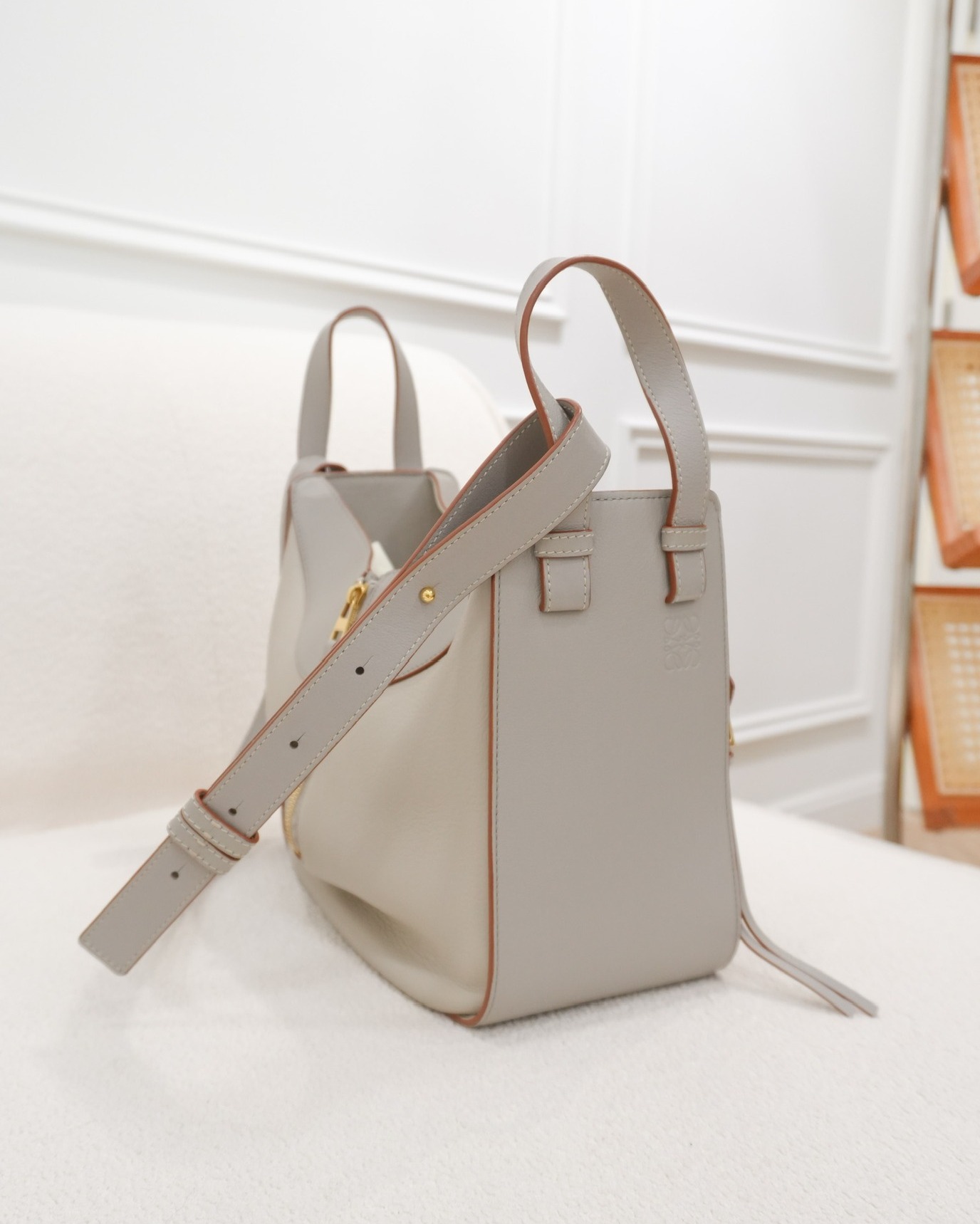 Loewe Small Hammock Shoulder Bag Calfskin Light Grey/Beige