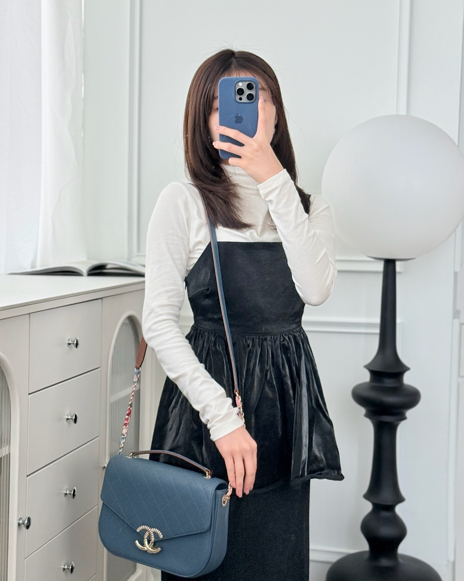 Chanel Medium Cuba Top Handle Flap Bag Blue Caviar