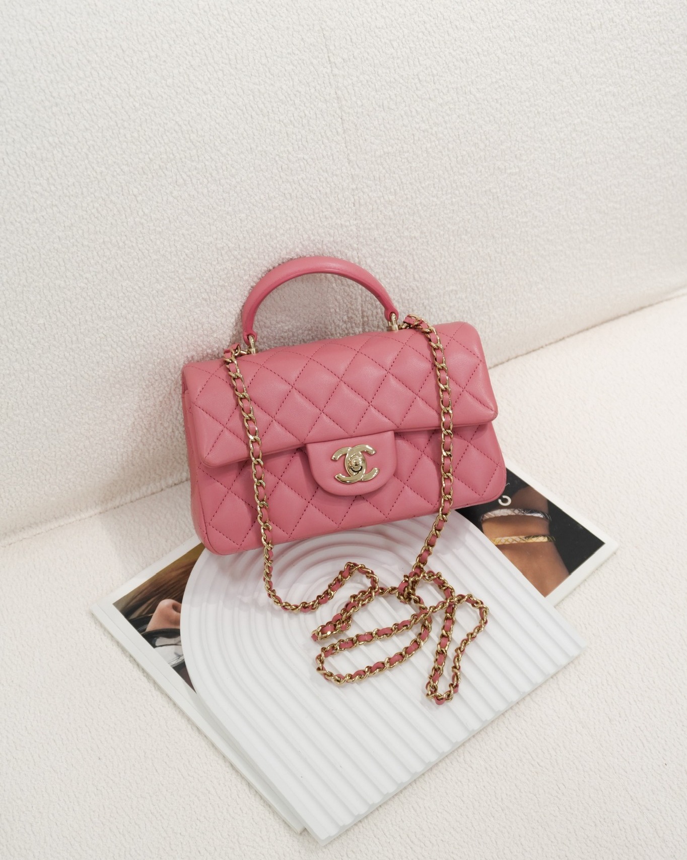 Chanel Top Handle Mini Rectangular Flap Pink Lambskin