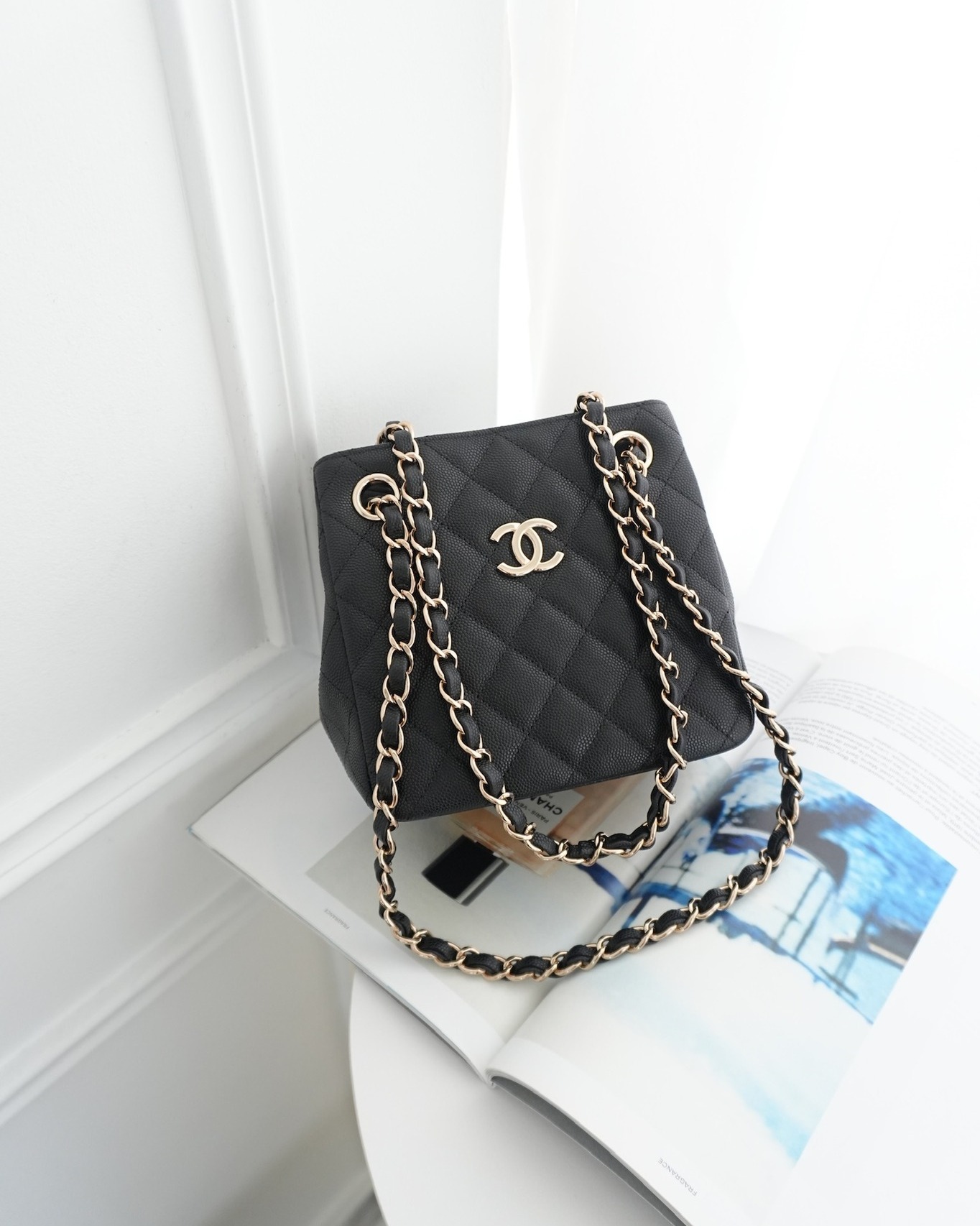 Chanel Mini Bucket Tote Black Caviar 22S