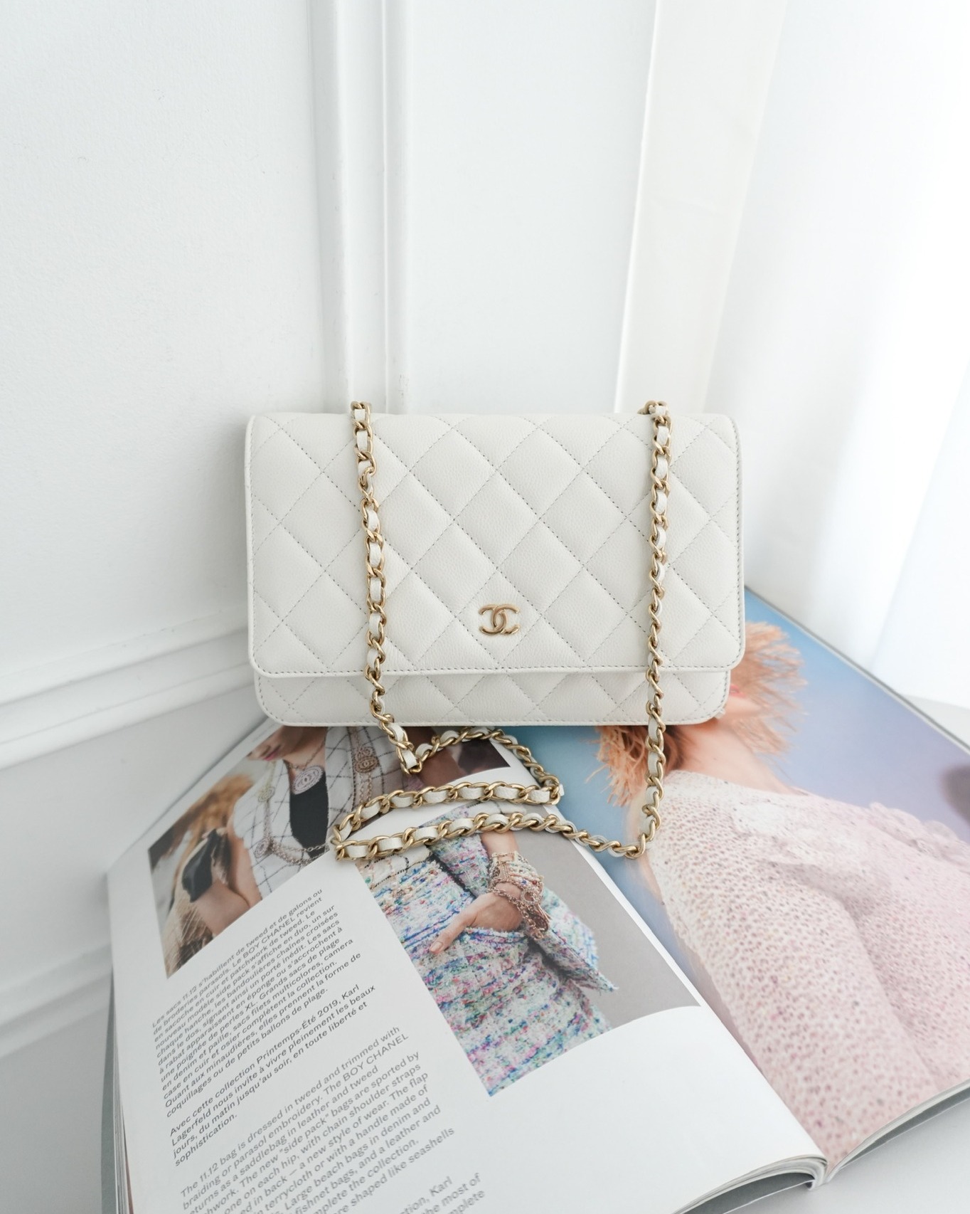 Chanel Quilted Classic Wallet on Chain WOC White Caviar