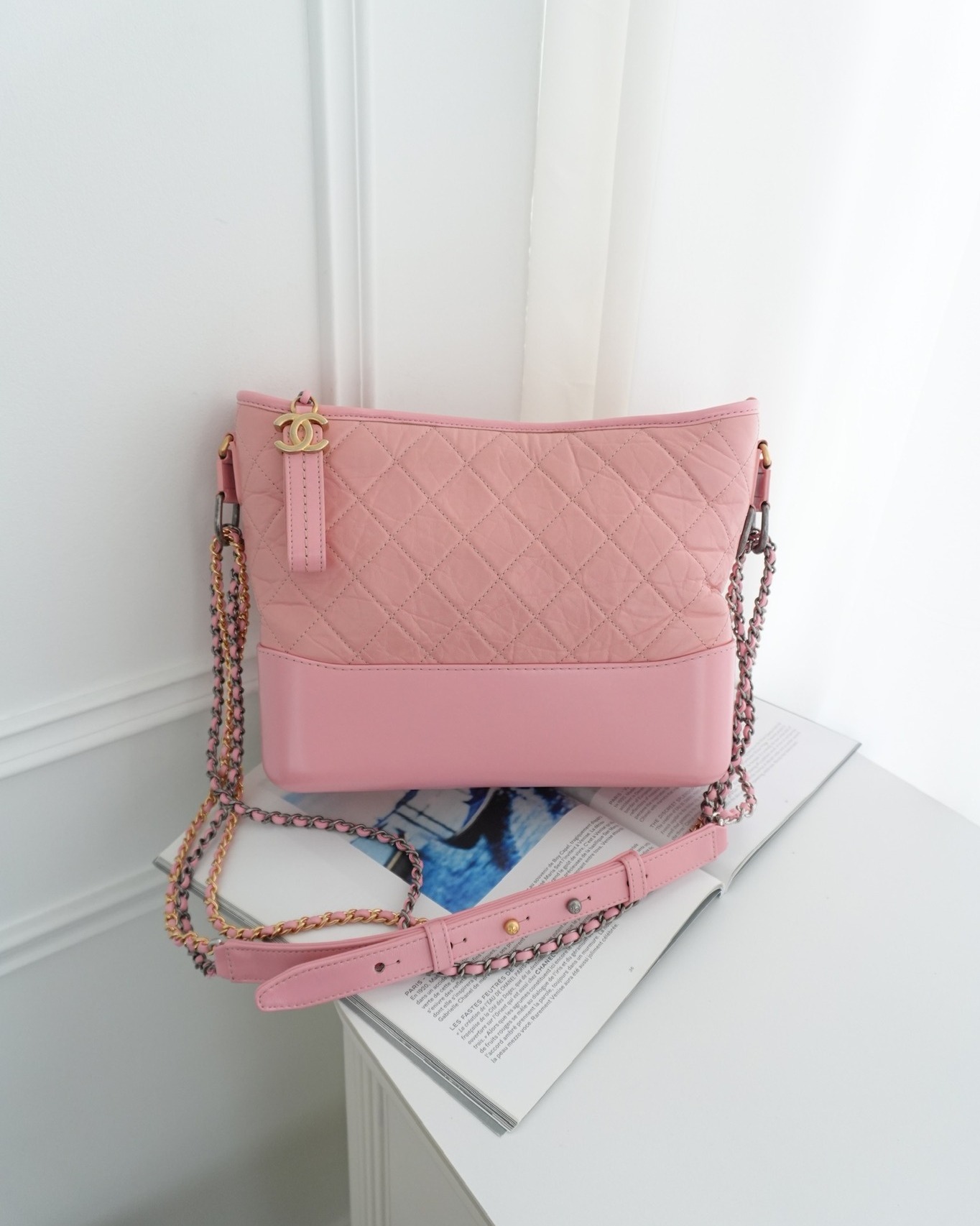 Chanel Large Gabrielle Hobo Pink Aged Calfskin 19S