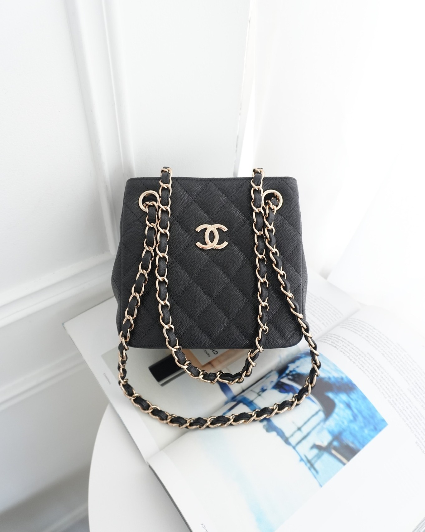 Chanel Mini Bucket Tote Black Caviar 22S