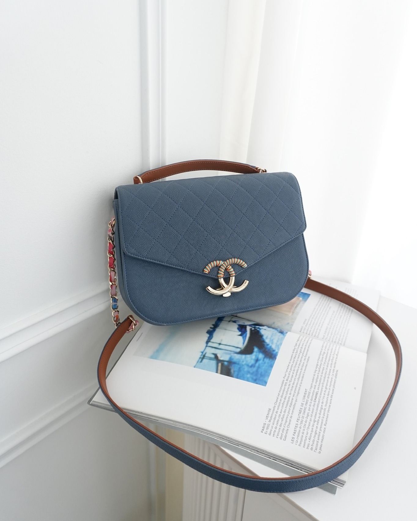 Chanel Medium Cuba Top Handle Flap Bag Blue Caviar