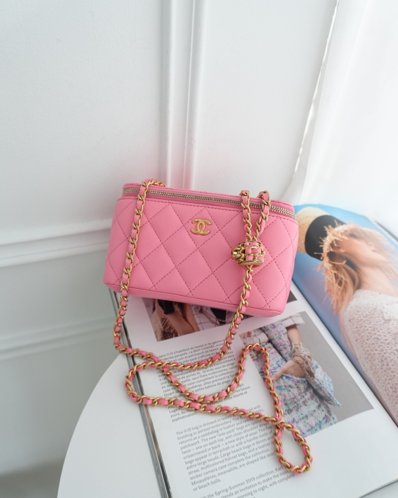 Chanel Pearl Crush Vanity With Chain Pink Lambskin Aged