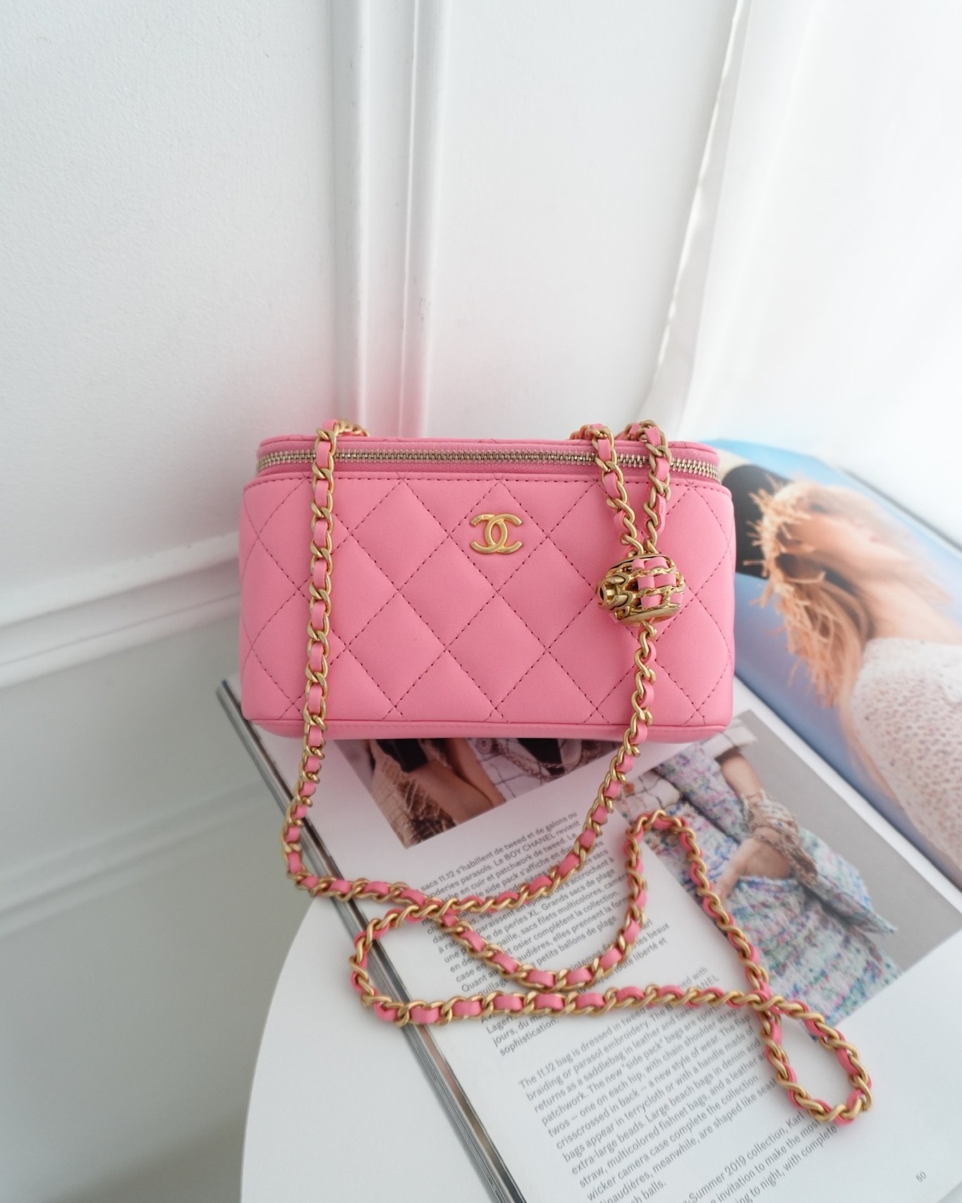 Chanel Pearl Crush Vanity With Chain Pink Lambskin Aged