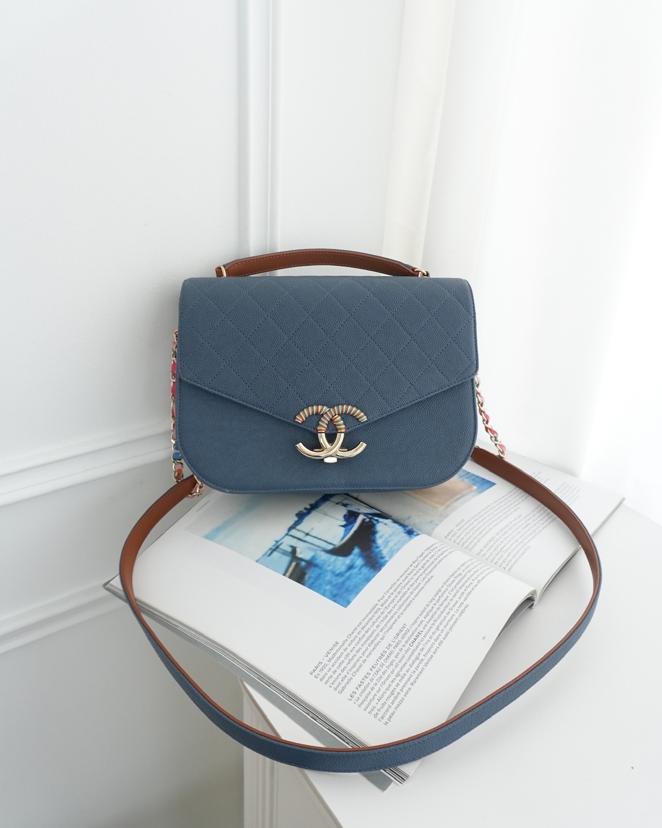 Chanel Medium Cuba Top Handle Flap Bag Blue Caviar
