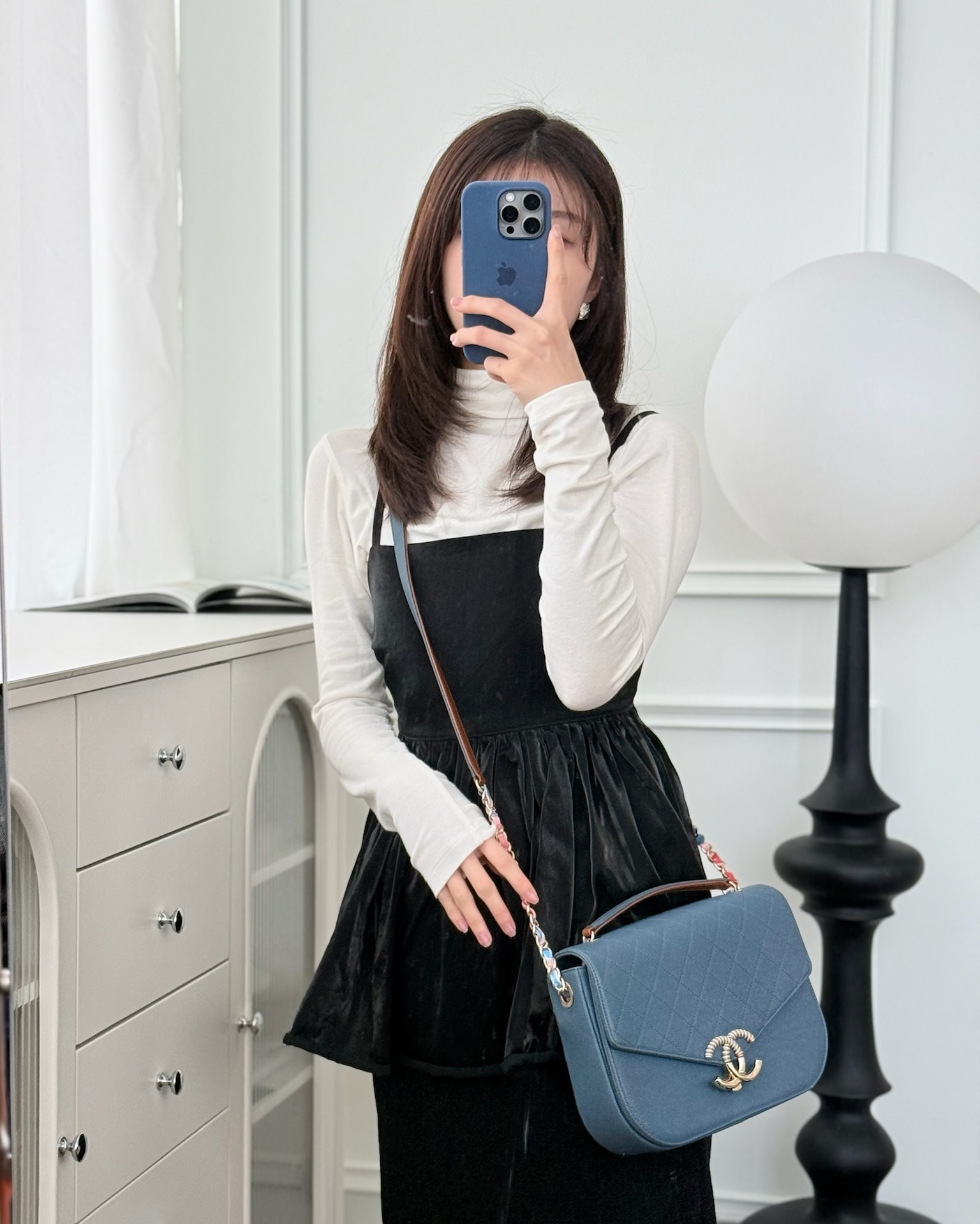 Chanel Medium Cuba Top Handle Flap Bag Blue Caviar