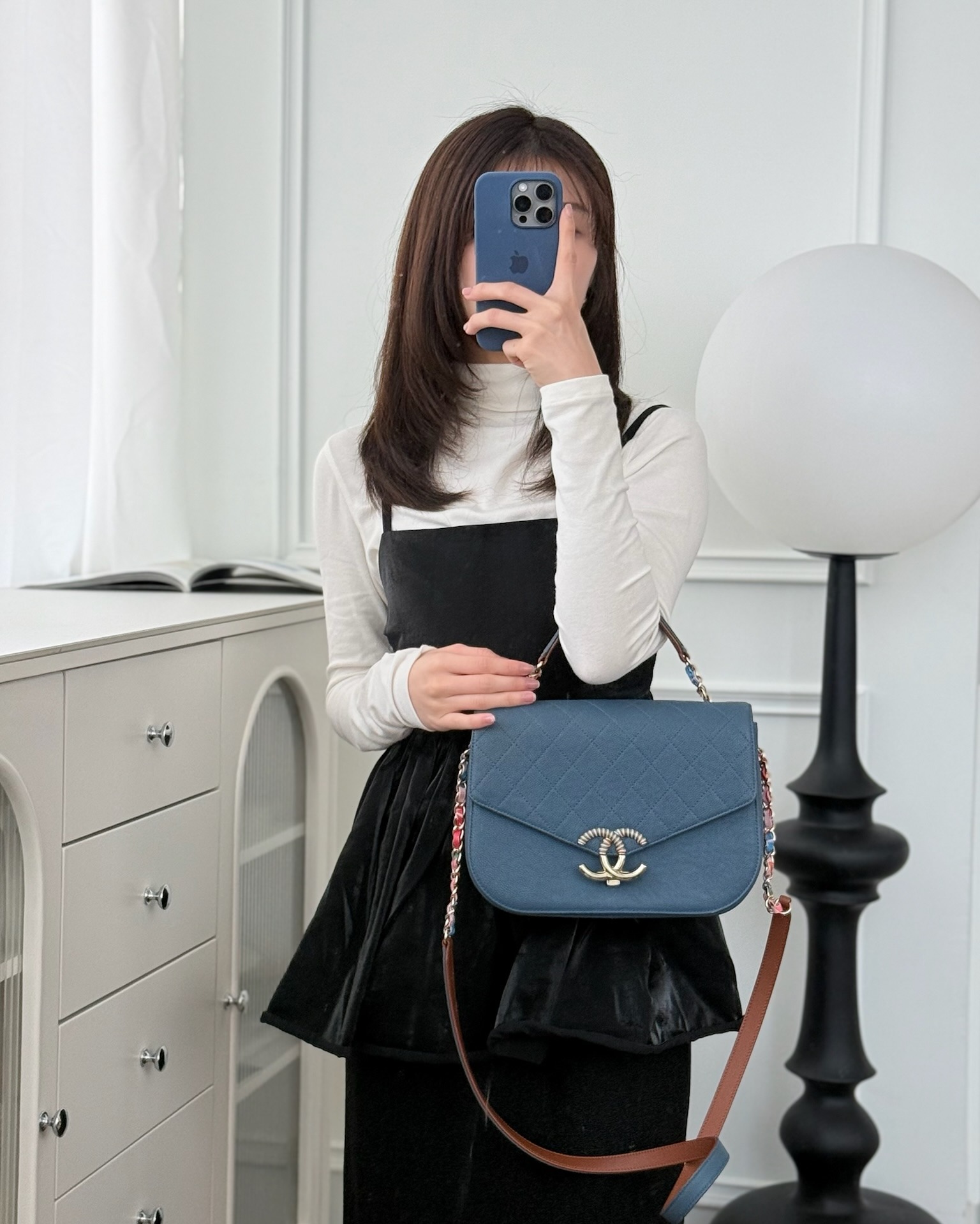 Chanel Medium Cuba Top Handle Flap Bag Blue Caviar